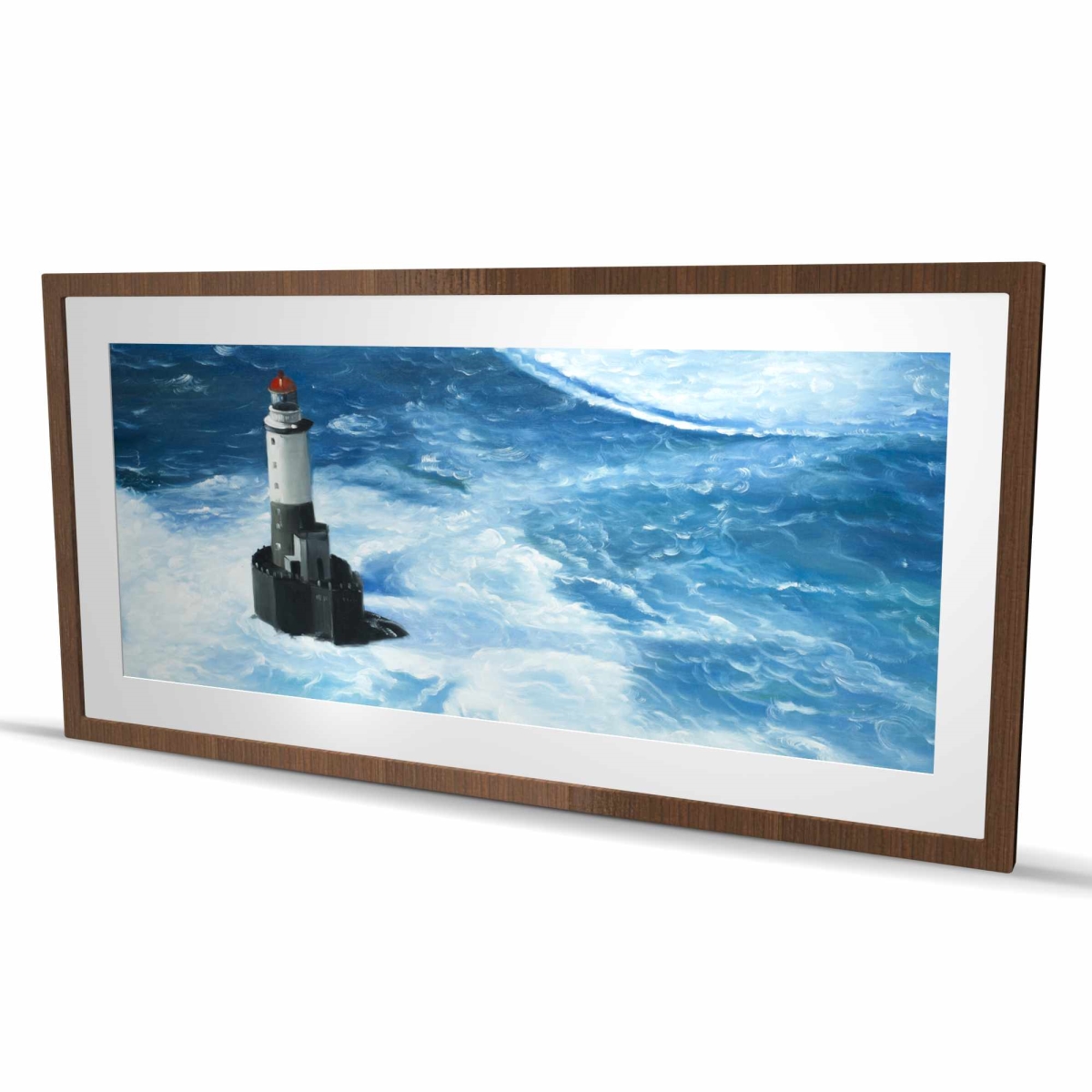 C1FM2448E1AWGH 24 x 48 in. Unleashed Waves on A Lighthouse - Marine Framed Print Decor