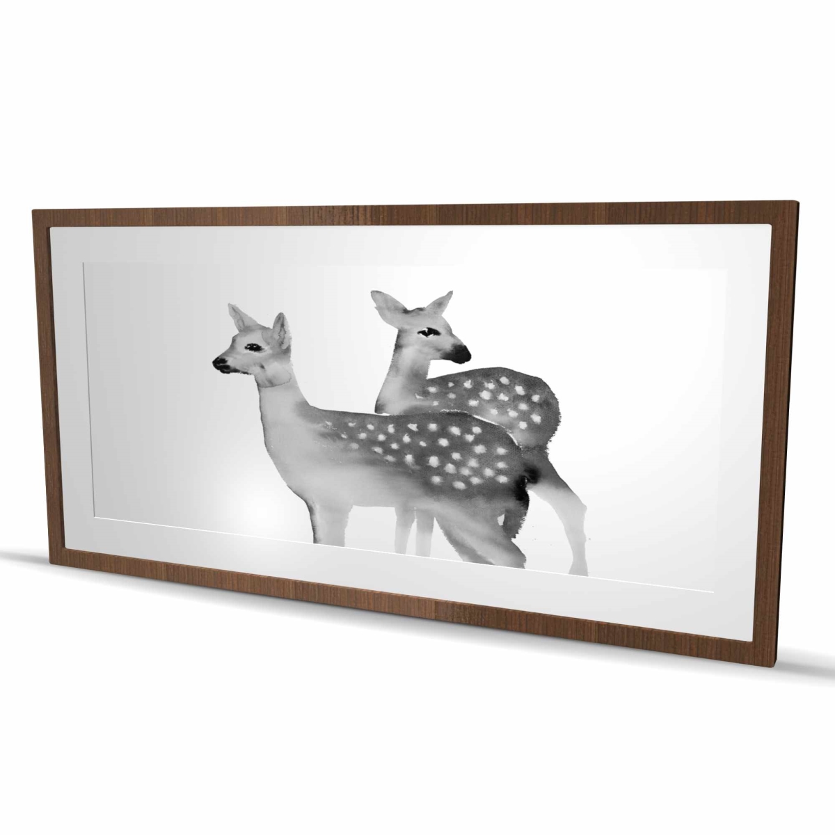 C1FM2448IZJTEB 24 x 48 in. Faon Black & White Deer Print - Framed Matted Home Decor