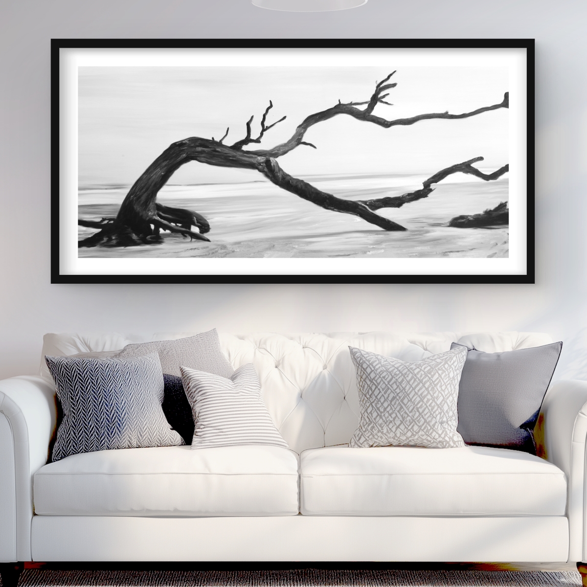 C1FM2448UYNP00 24 x 48 in. Dead Tree in Water - Coastal Black & White Framed Print