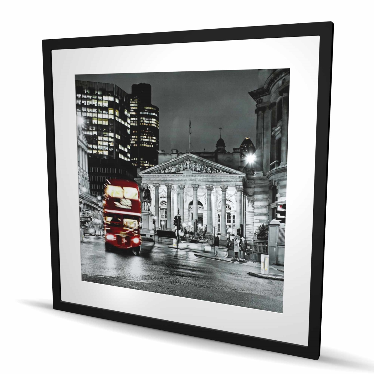 C1FM3636NA6HCS 36 x 36 in. Grayscale Pantheon with Red Bus - Framed Matted Print Decor