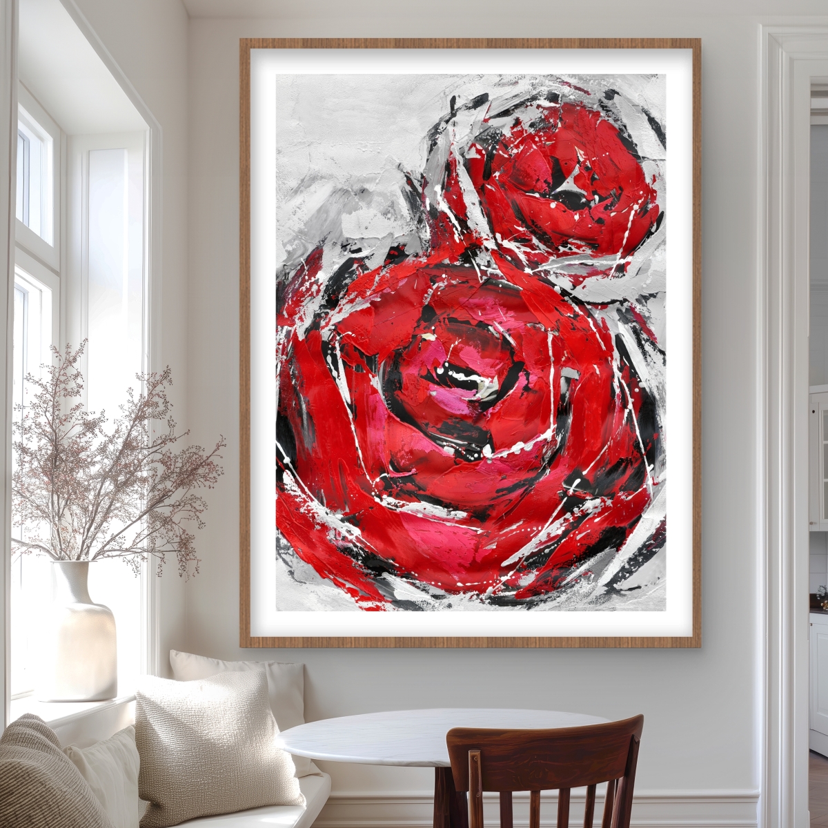 C1FM3648USDGT3 36 x 48 in. Abstract Red Roses - Framed Matted Print for Home Decor