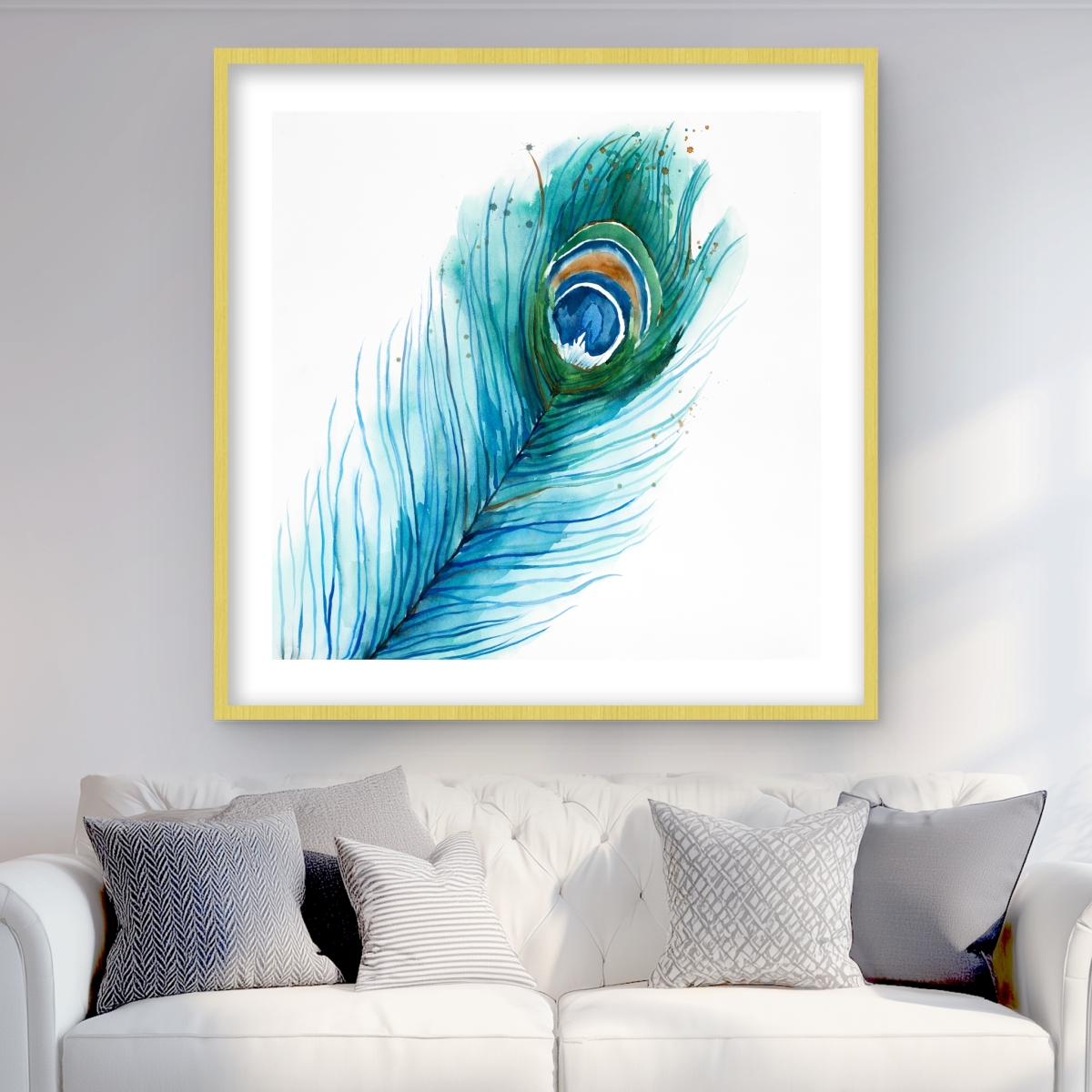C1FM3636KT1NKB 36 x 36 in. Long Peacock Feather - Turquoise Framed Matted Print Decor