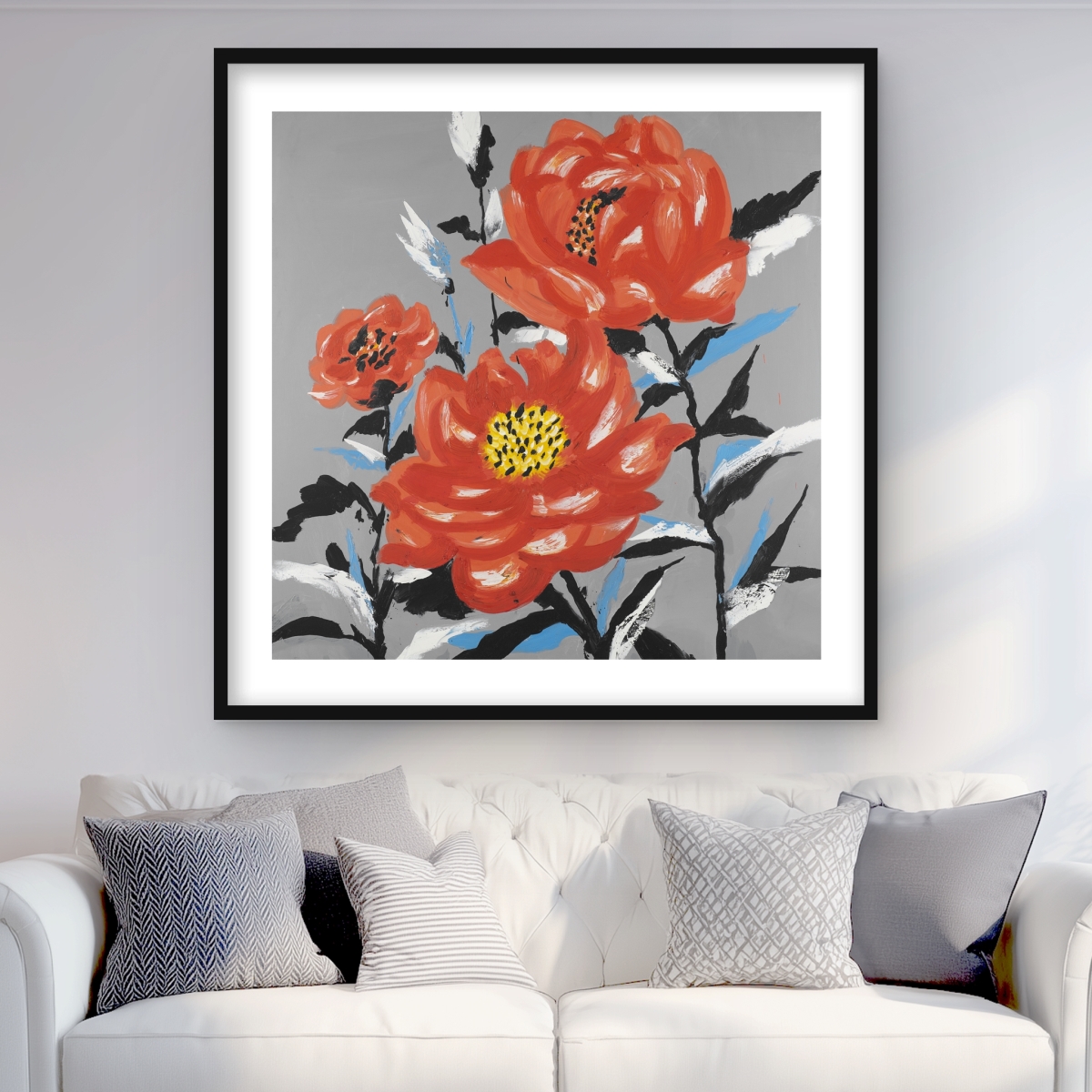 C1FM36367CCLU2 36 x 36 in. Three Pink Flowers - Botanical Framed Print for Home Decor