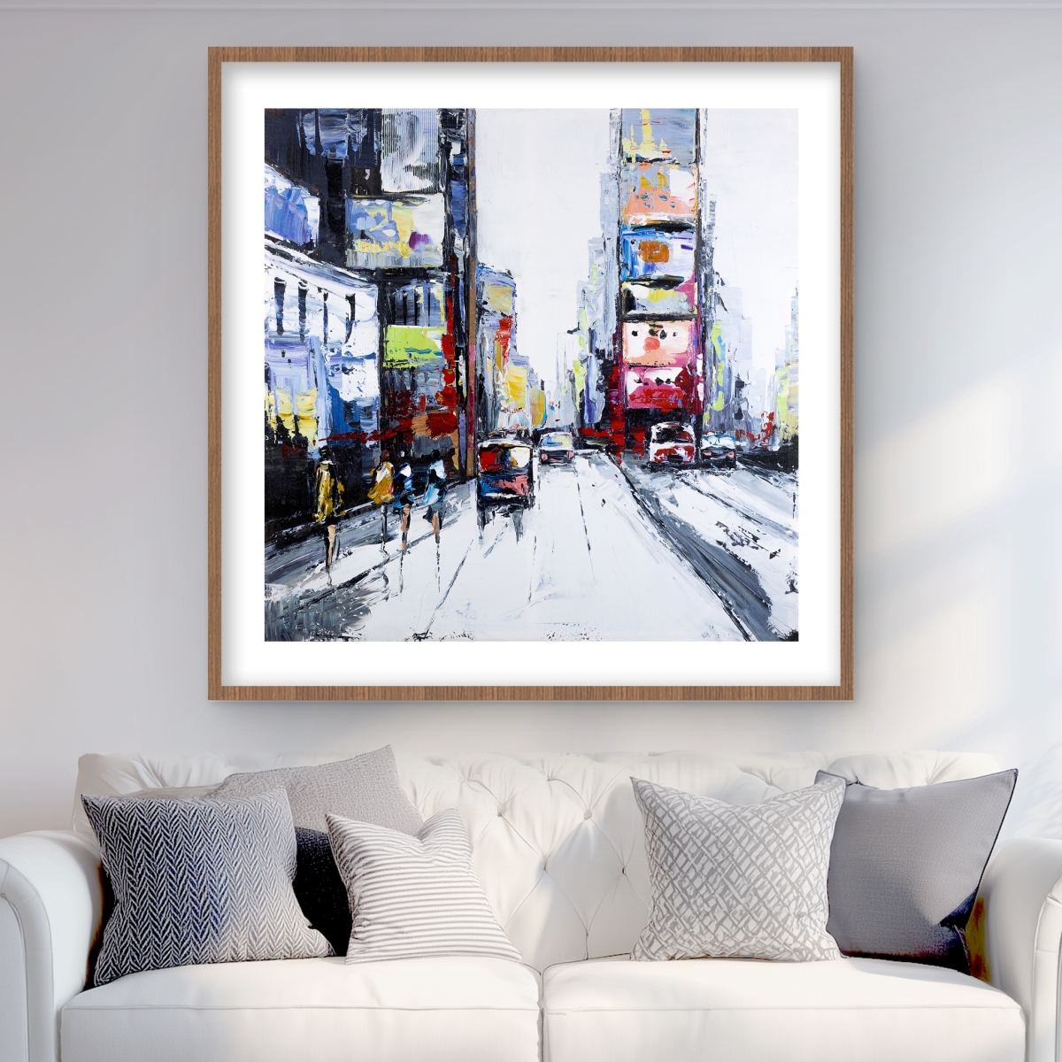 C1FM36367UJ6ZE 36 x 36 in. Time Square - Gray Framed Matted Print for Home Decor