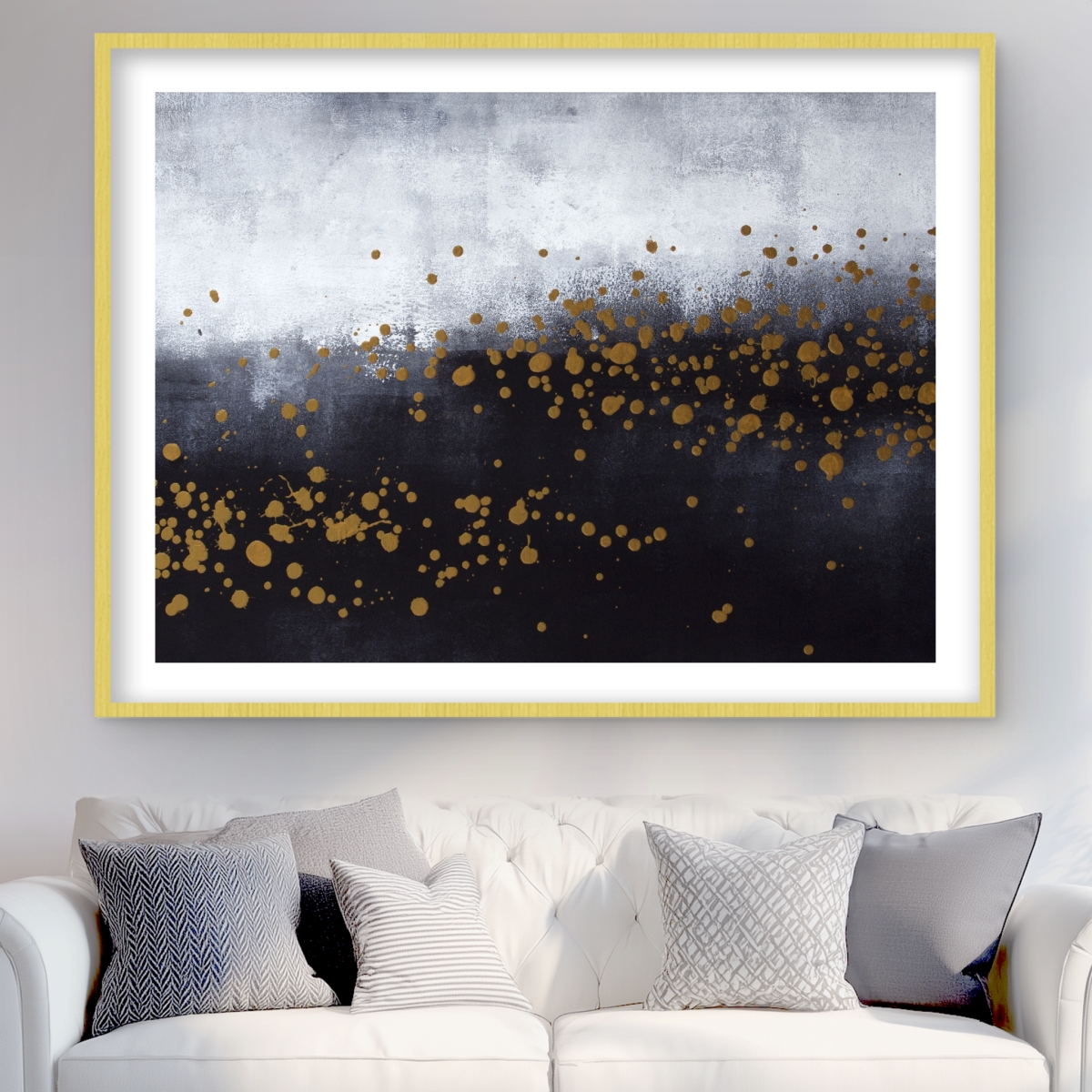 C1FM36480A4MO5 36 x 48 in. Two Shades of Gray with Gold Dots - Framed Matted Print