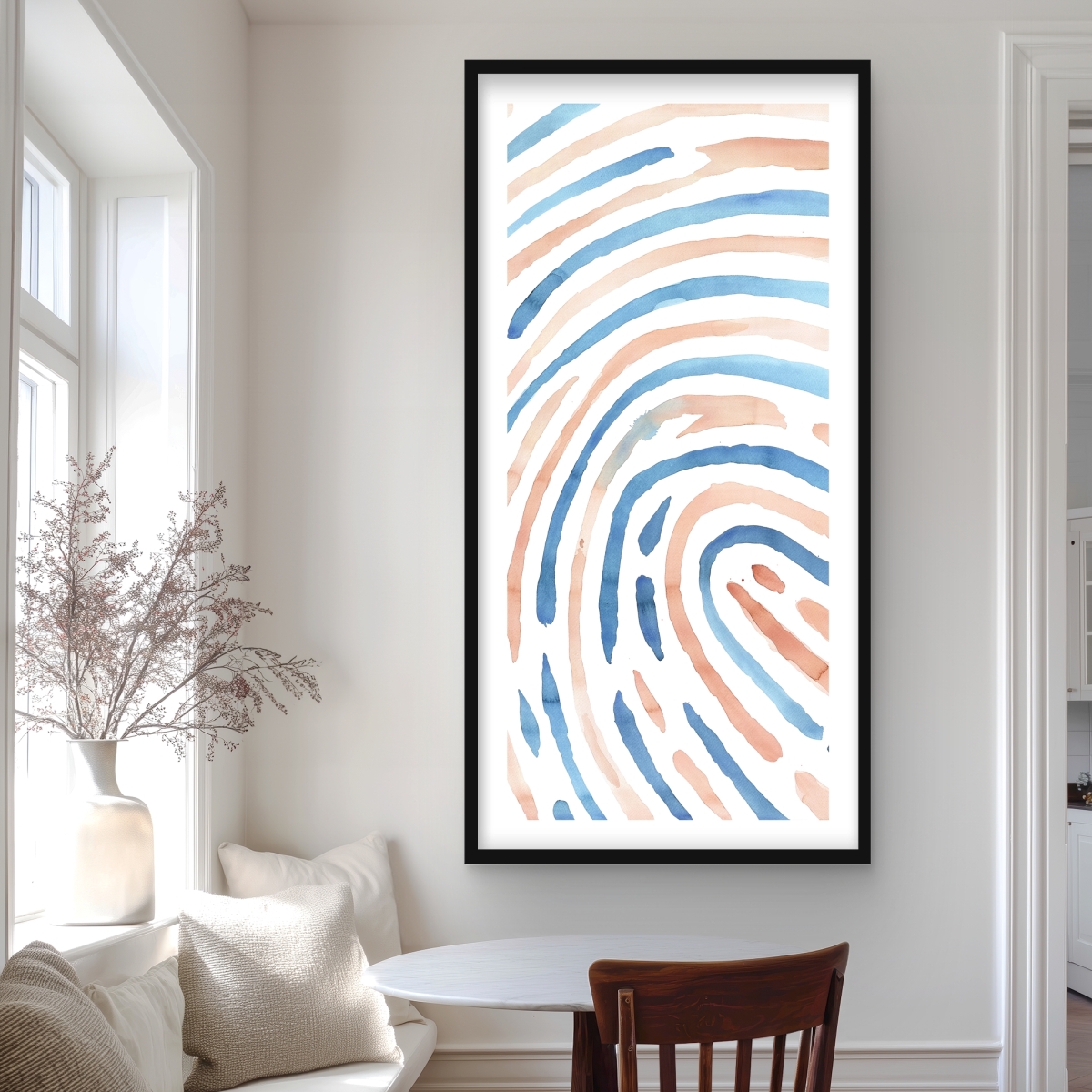 C1FM2448EK54A7 24 x 48 in. Footprint - Patterns Blue Framed Matted Print for Home Decor