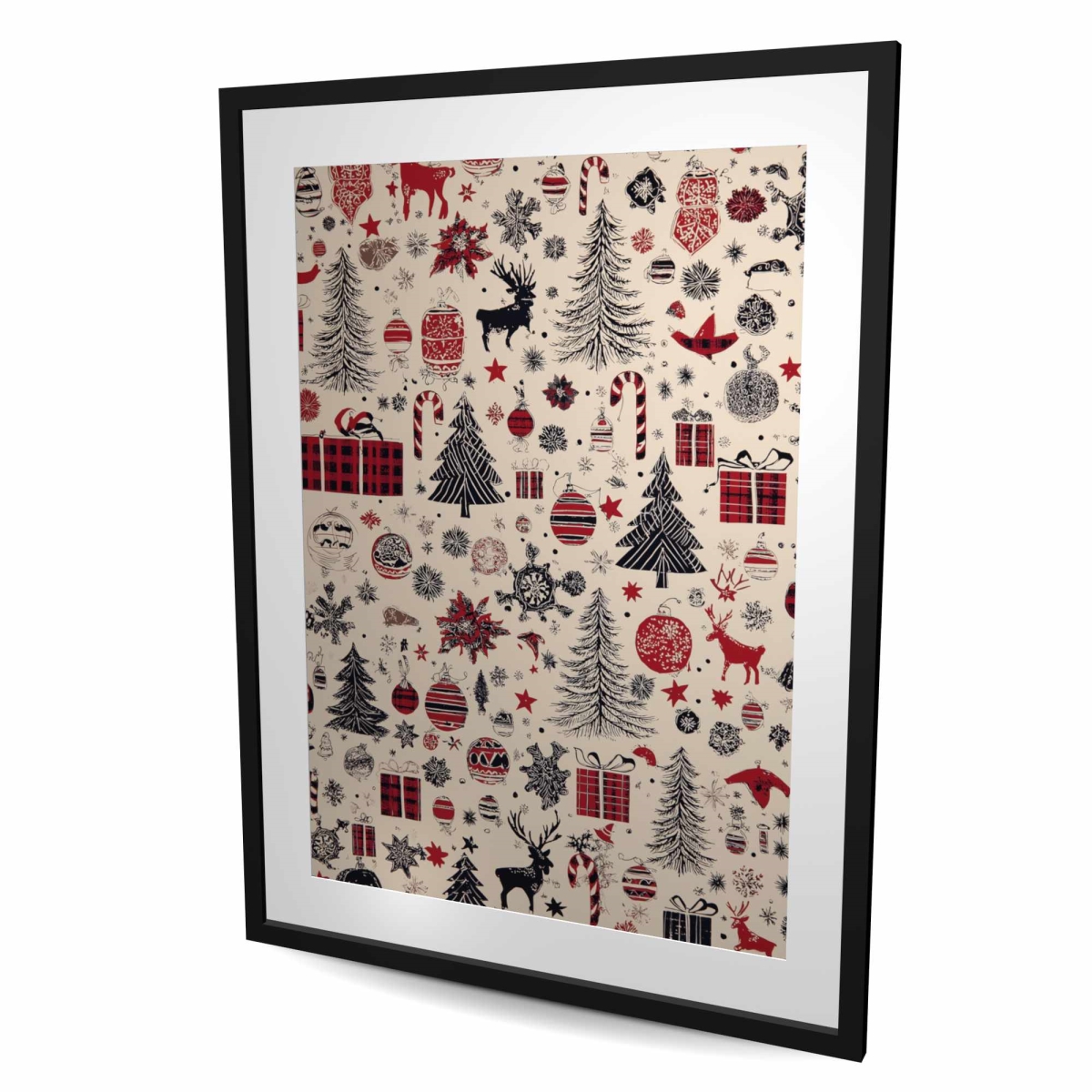 C1FM364839N1EN 36 x 48 in. Christmas Gift Pattern - Beige Framed Matted Print Decor