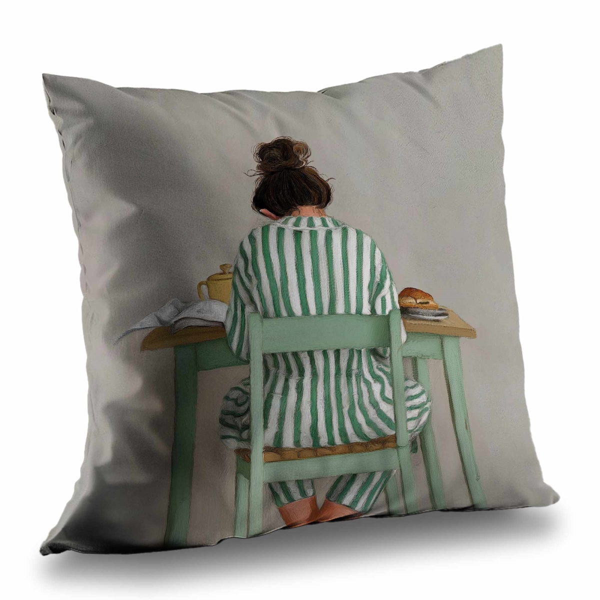 C1PT2626VL2KXV 26 x 26 in. Book At Breakfast Figurative White Poly Twill Throw Pillow