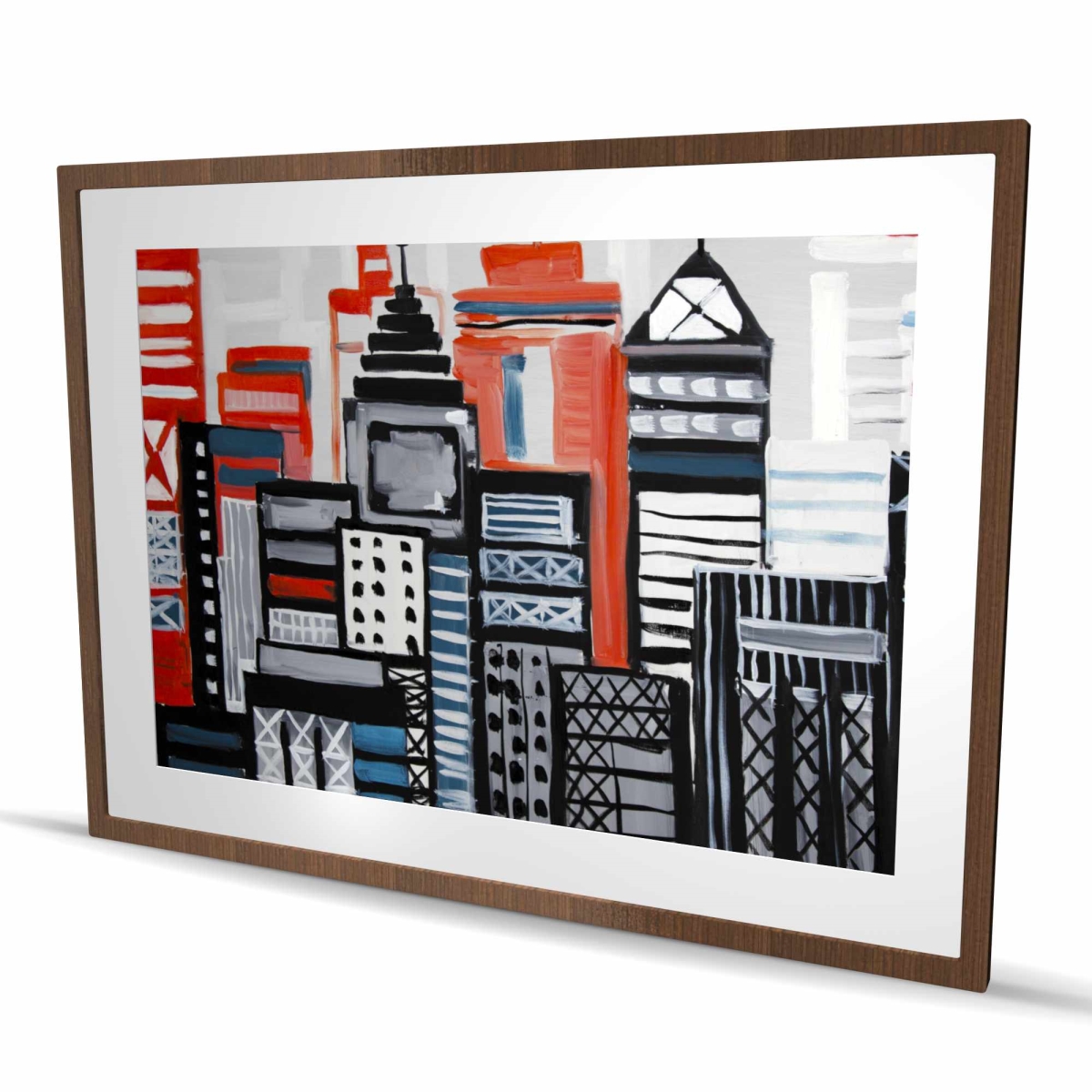 C1FM3648LU5VHL 36 x 48 in. Geometric Urban Landscape - Cities White Framed Matted Print