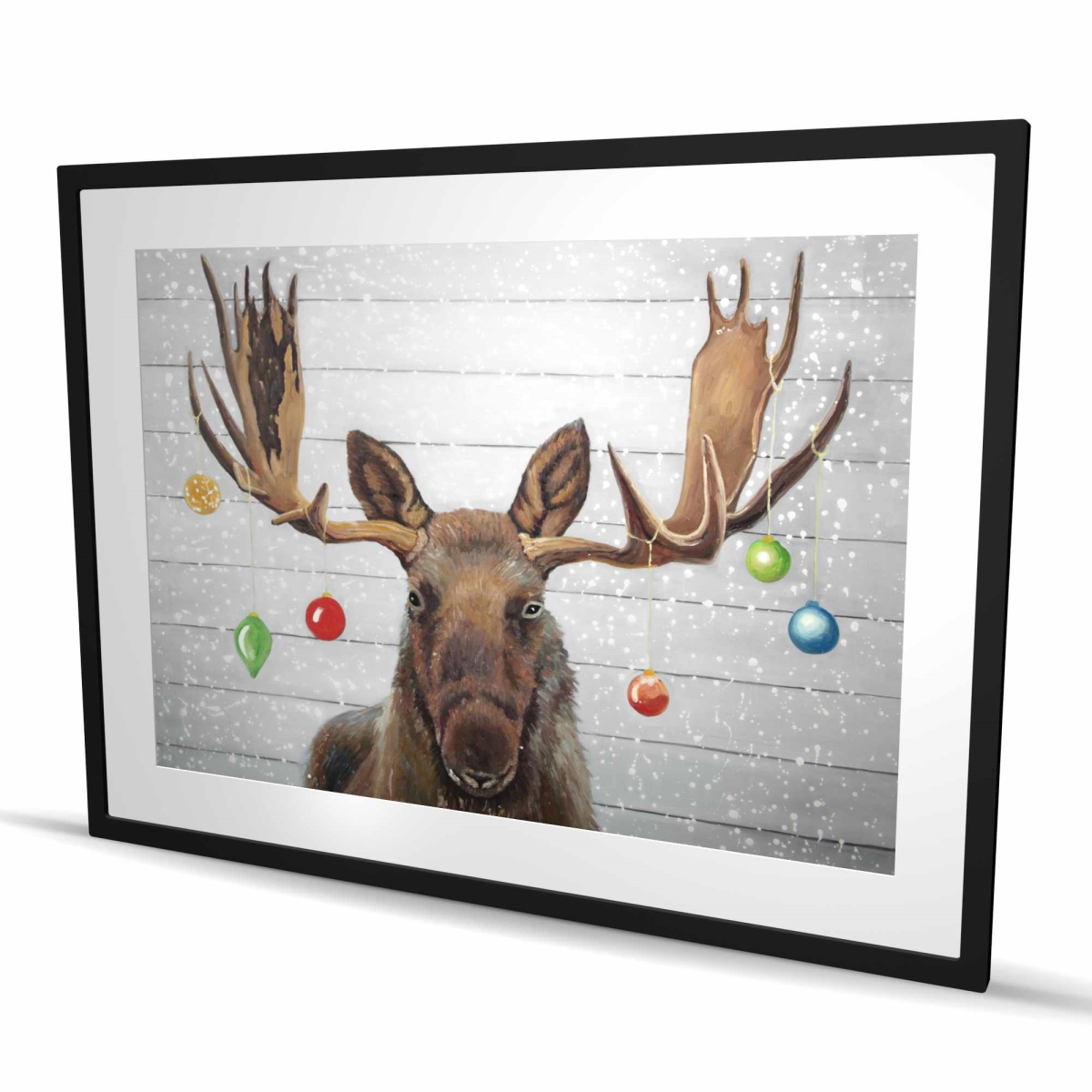 C1FM3648M3CIDE 36 x 48 in. Moose Has Christmas Balls - Gray Rustic Framed Print Decor