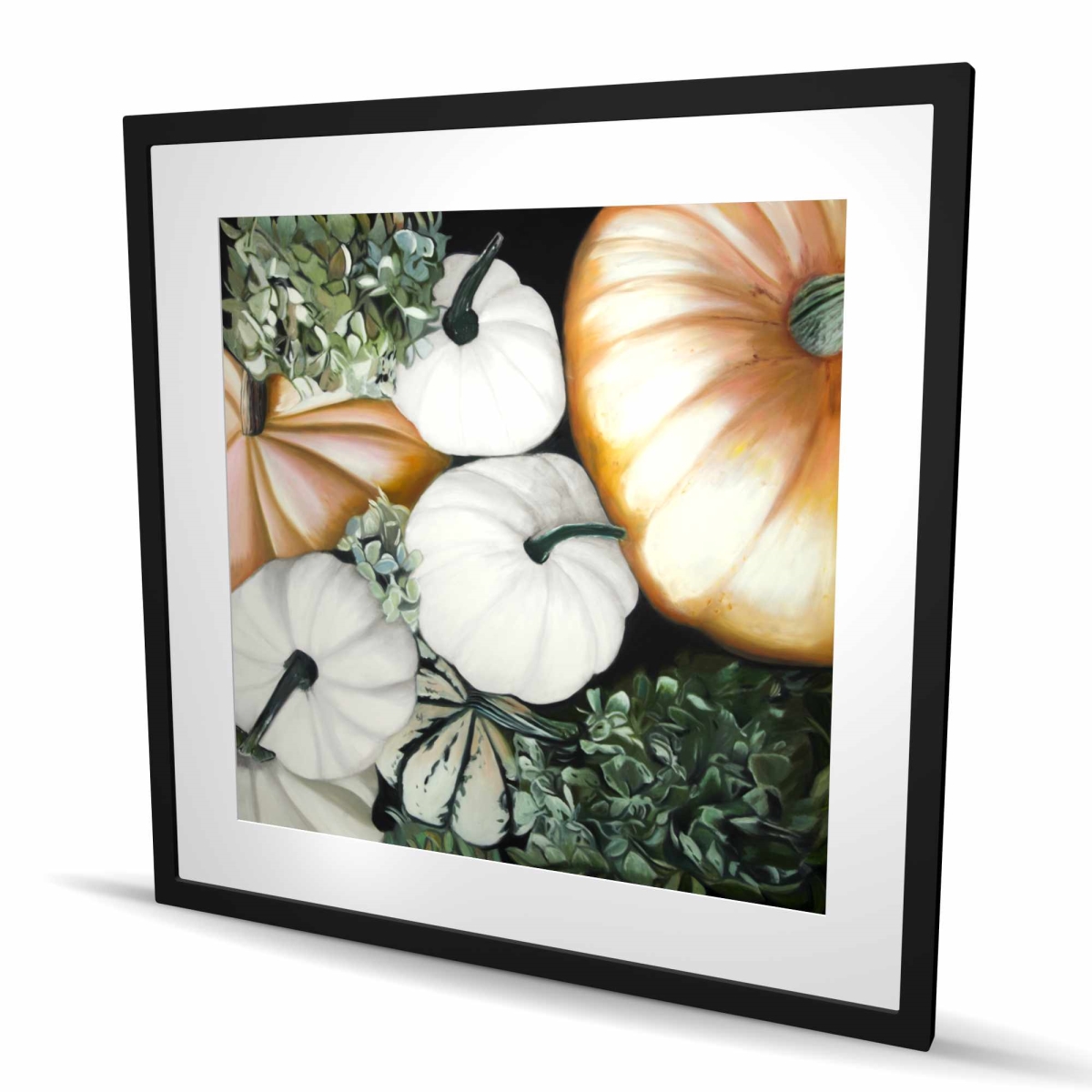 C1FM3636S2XSN5 36 x 36 in. Fall Pumpkins - Hyperrealist Framed Matted Print for Decor