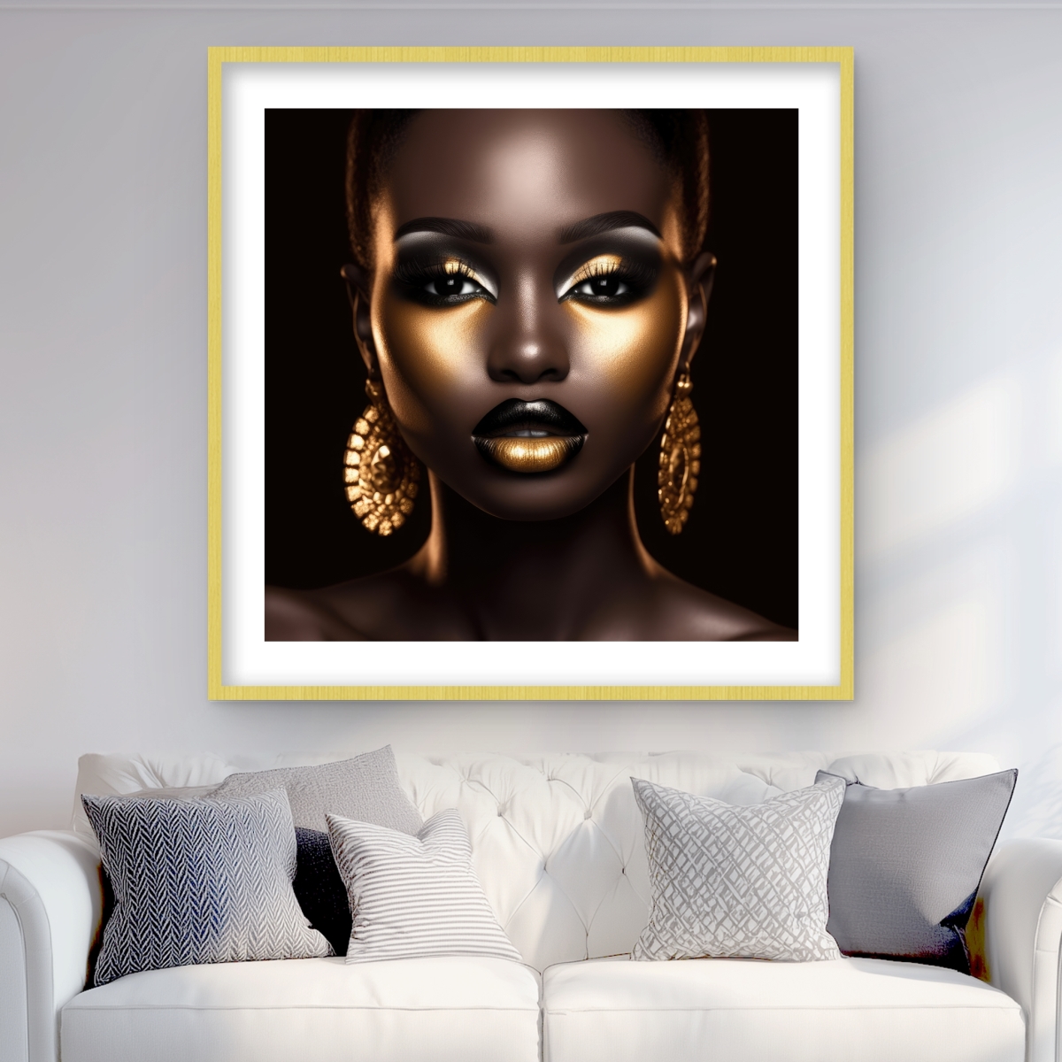 C1FM3636WGFF2K 36 x 36 in. Piercing Gaze - Yellow Figurative Framed Matted Print Decor