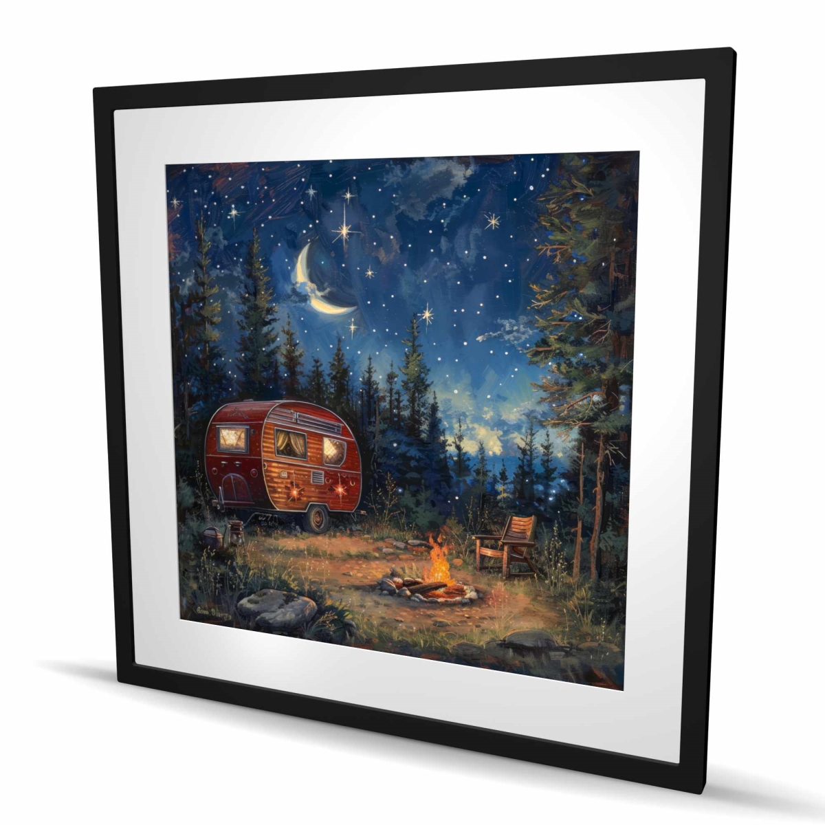 C1FM3636WUWTUF 36 x 36 in. Campfire - Blue Framed Matted Print for Home Decor
