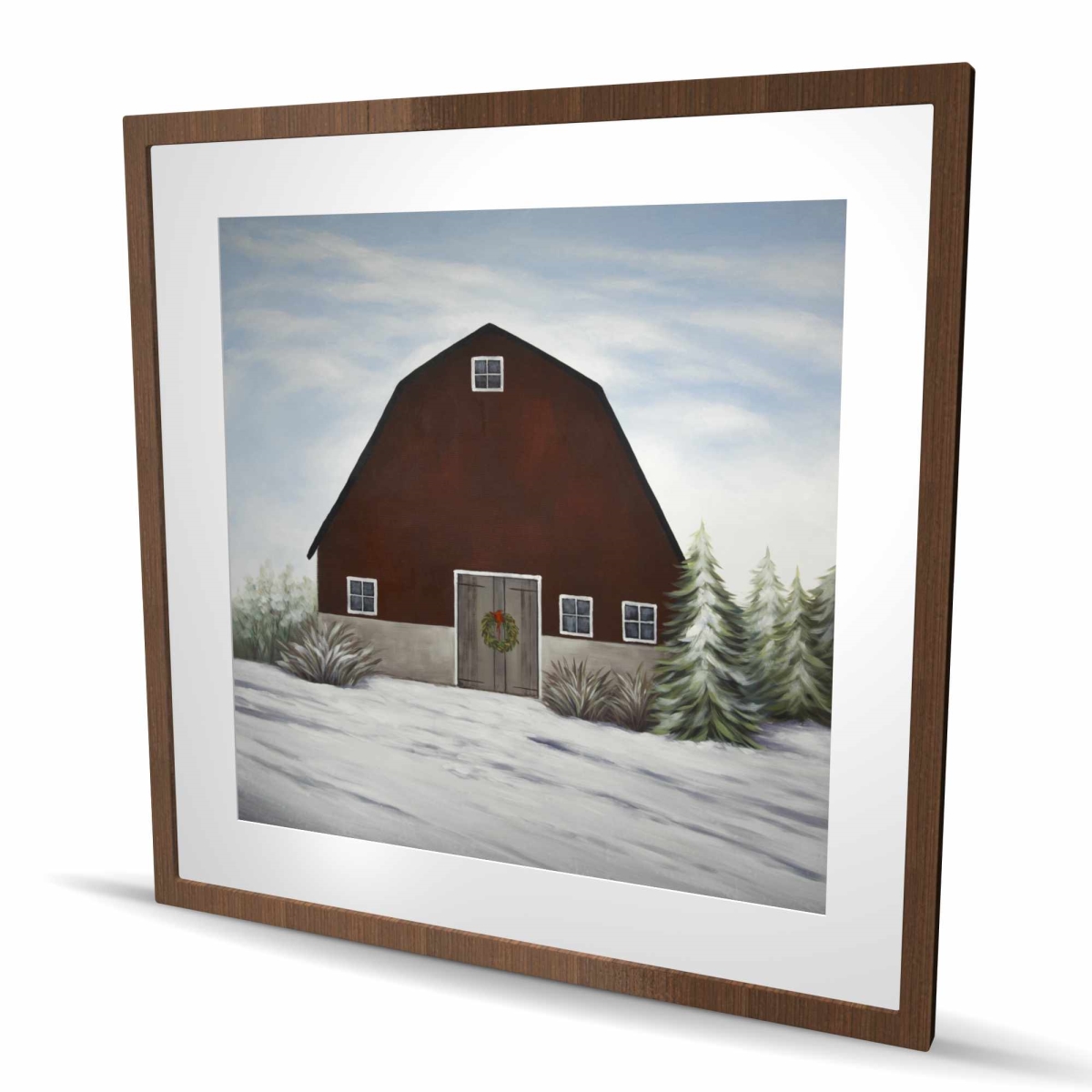 C1FM363633968Z 36 x 36 in. Its Winter on the Farm - Farmhouse Framed Matted Print
