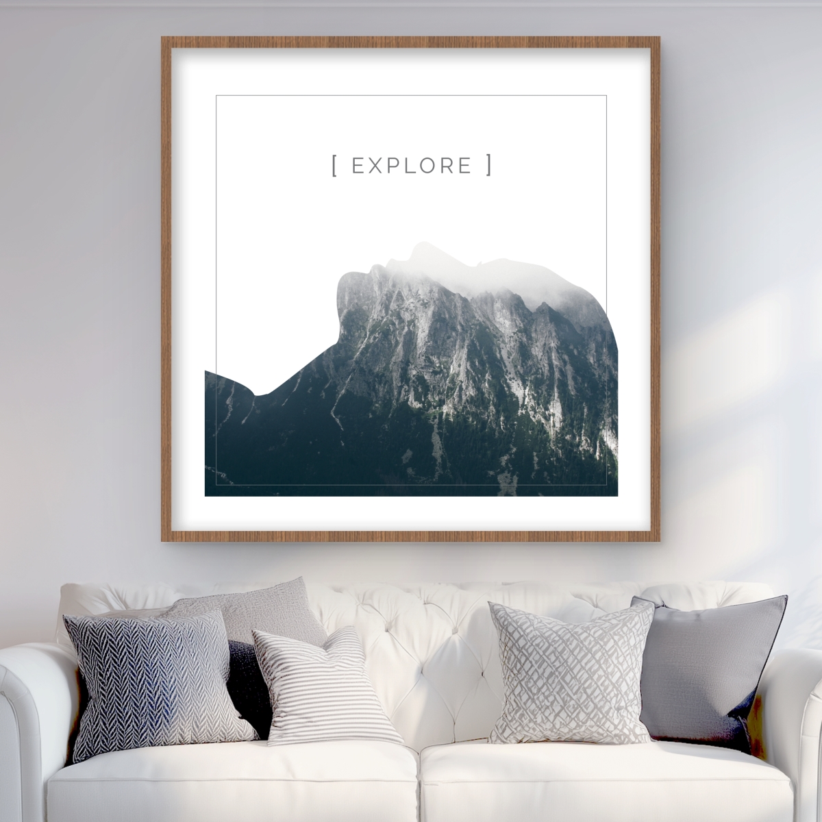 C1FM3636TKJ0DF 36 x 36 in. Explore Scandinavian Livingroom Framed Matted Print - Decor