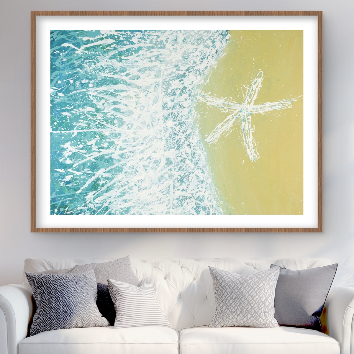 C1FM3648PXHSS7 36 x 48 in. Right Side Seastar & Wave - Beach Contemporary Print Decor
