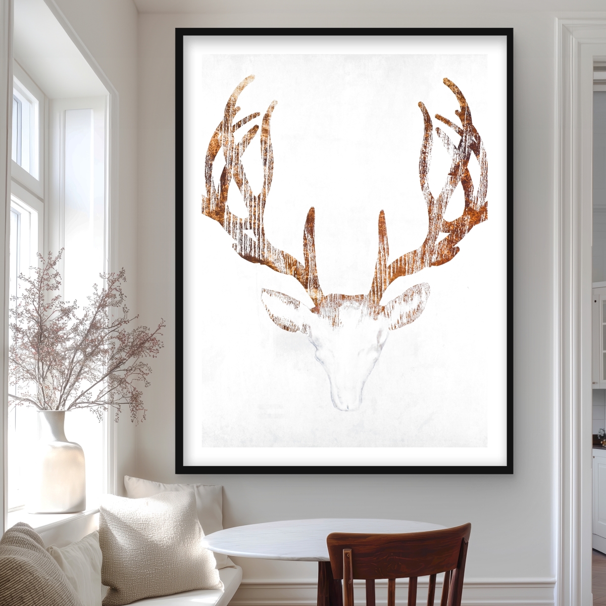 C1FM3648ZN4C3G 36 x 48 in. Wood Looking Deer Head - Rustic Animals Framed Print Decor