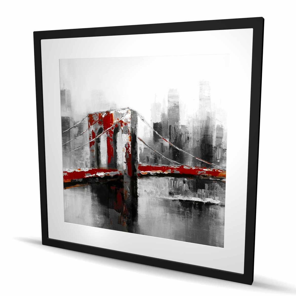 C1FM3636MHXIUZ 36 x 36 in. Abstract & Red Brooklyn Bridge - Modern Framed Print Decor