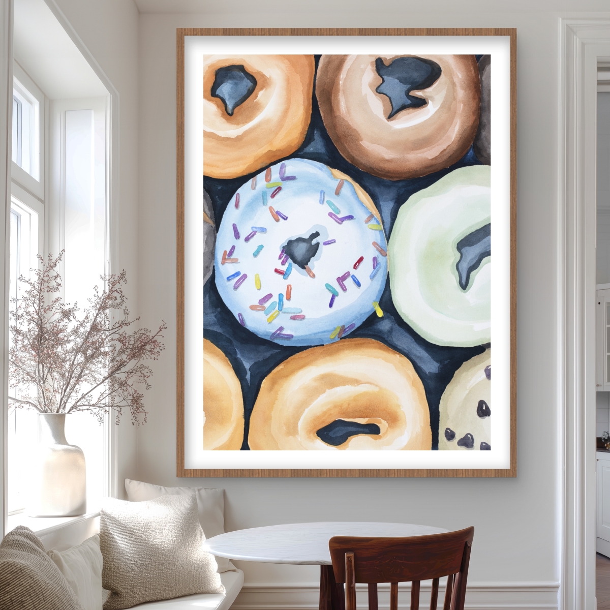 C1FM3648HQISHK 36 x 48 in. Watercolor Doughnuts with Icing - Kitchen Brown Framed Print
