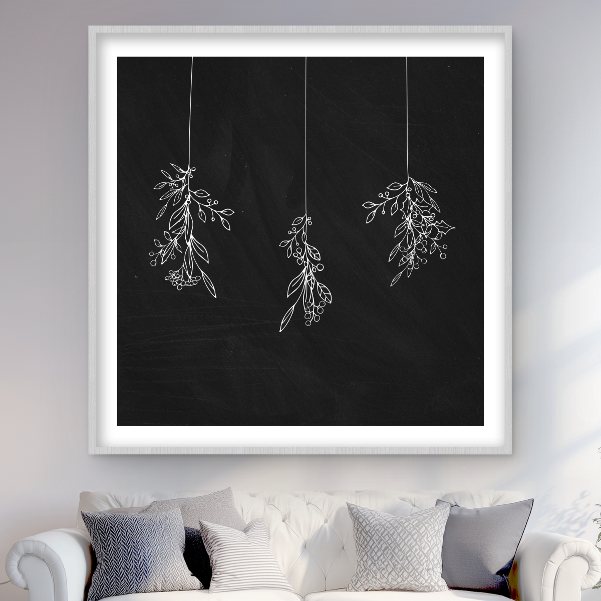 C1FM4848GQZO48 48 x 48 in. Mistletoe - Black & White Framed Matted Print for Home Decor