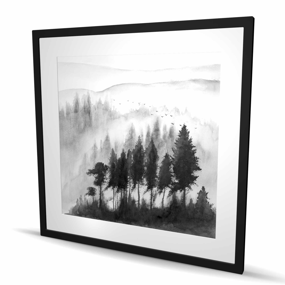 C1FM36369RPKGM 36 x 36 in. Mono Mountains Watercolor Print - Black & White Framed Decor