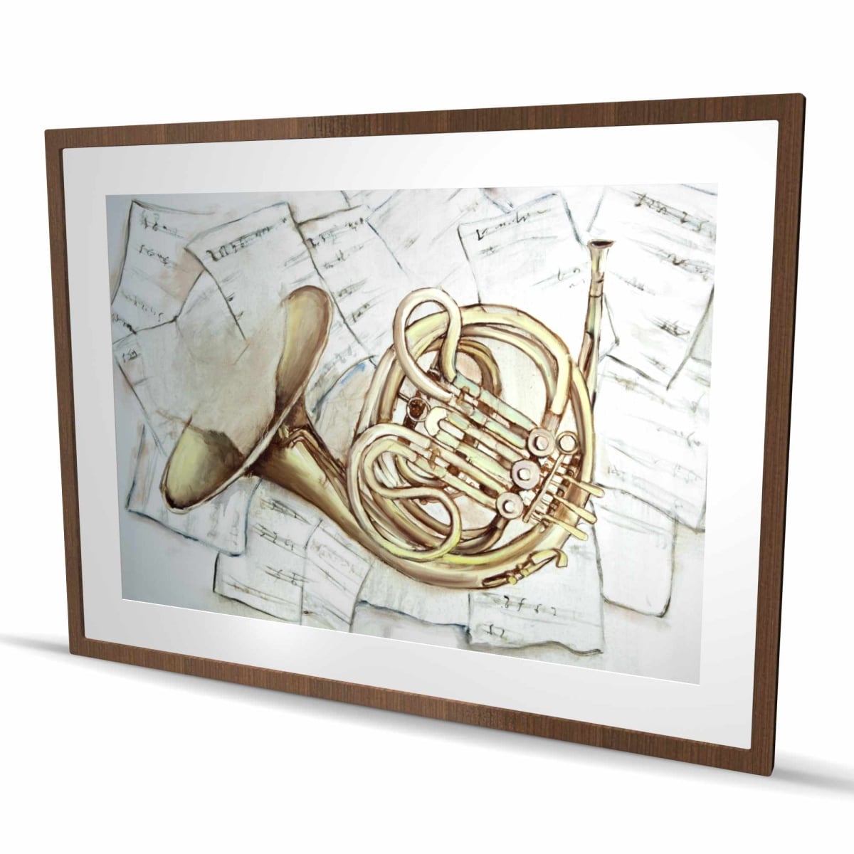 C1FM364847Q1Z2 36 x 48 in. Horn on Music Sheet - Framed Matted Print for Home Decor