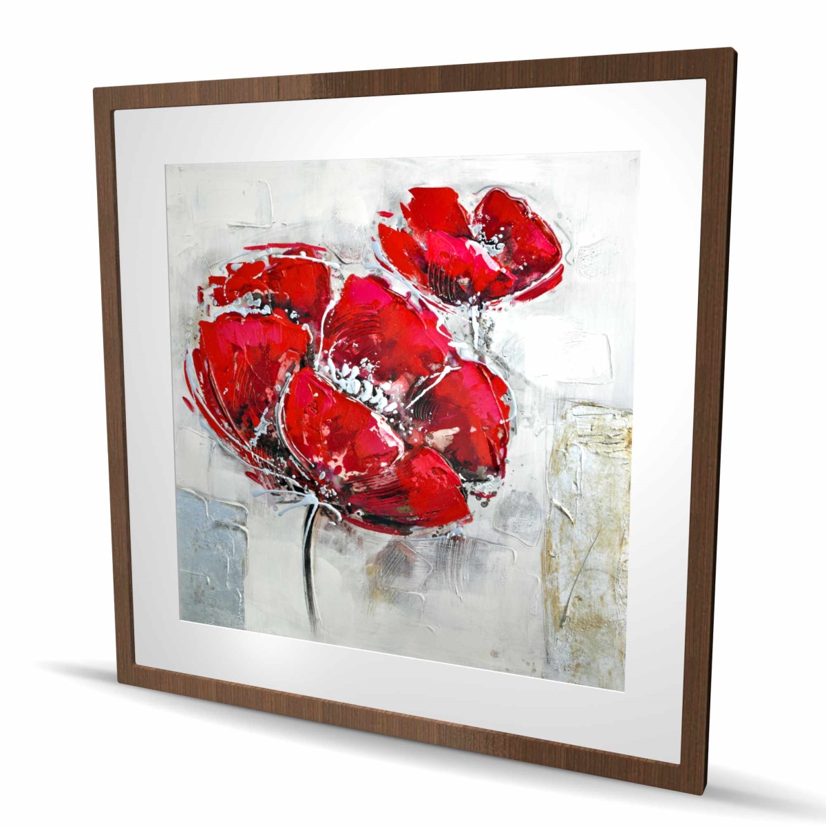 C1FM3636P4R5WT 36 x 36 in. Abstract Red Flowers Print - White Botanical Framed Decor