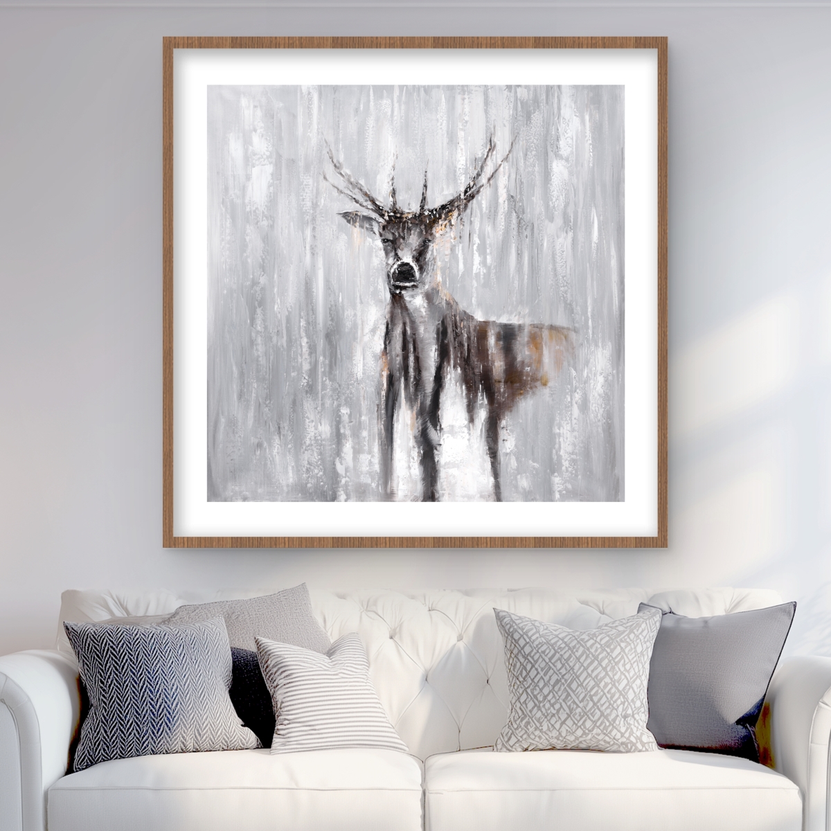 C1FM3636P5R48E 36 x 36 in. Abstract Deer in the Forest - Framed Matted Print for Decor