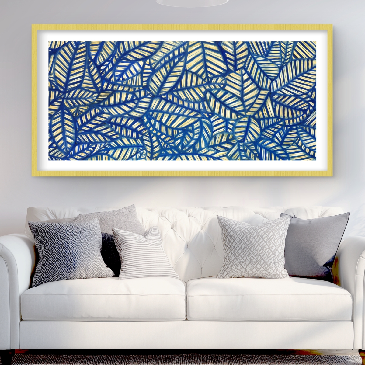 C1FM24484MVQFK 24 x 48 in. Leaves Patterns - Beige Framed Matted Print for Home Decor