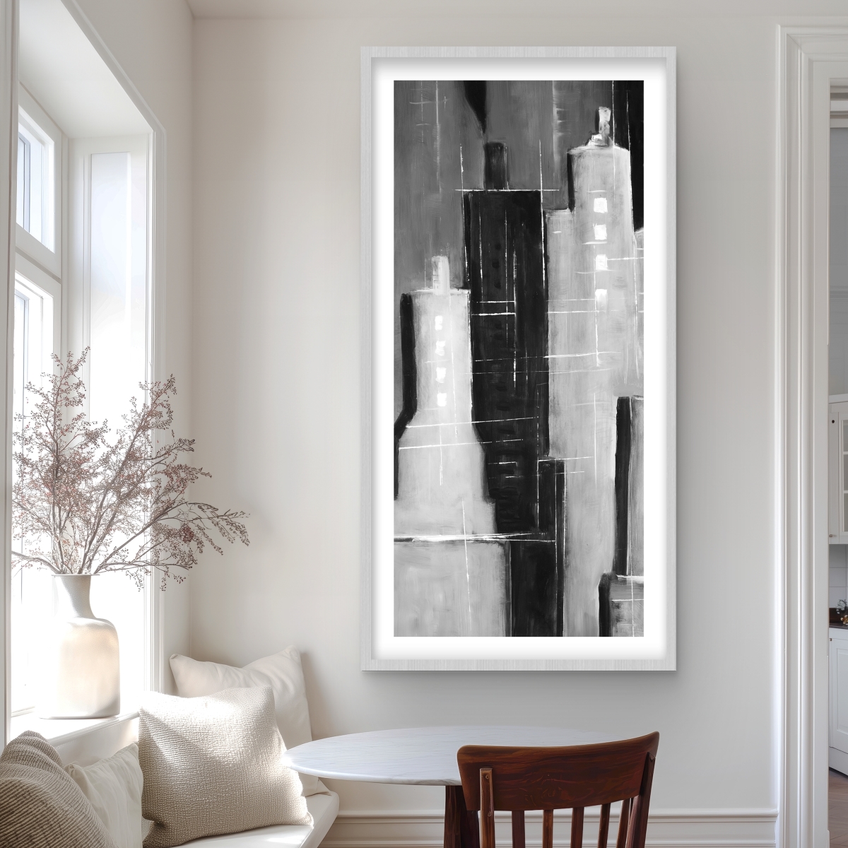 C1FM2448KON204 24 x 48 in. Abstract Black & White Cityscape - Monochrome Framed Print
