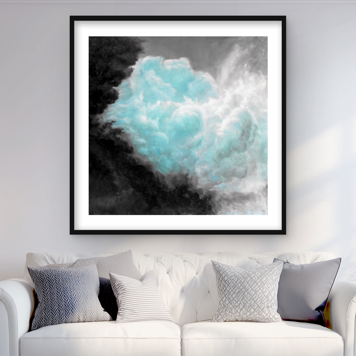 C1FM36361SGFXP 36 x 36 in. Turquoise Clouds - Blue Bedroom Framed Matted Print Decor