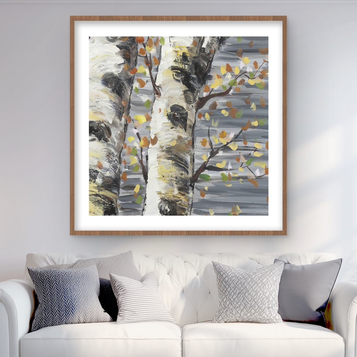 C1FM36362T1AK3 36 x 36 in. Budding White Birches - Gray Trees Framed Matted Print Decor