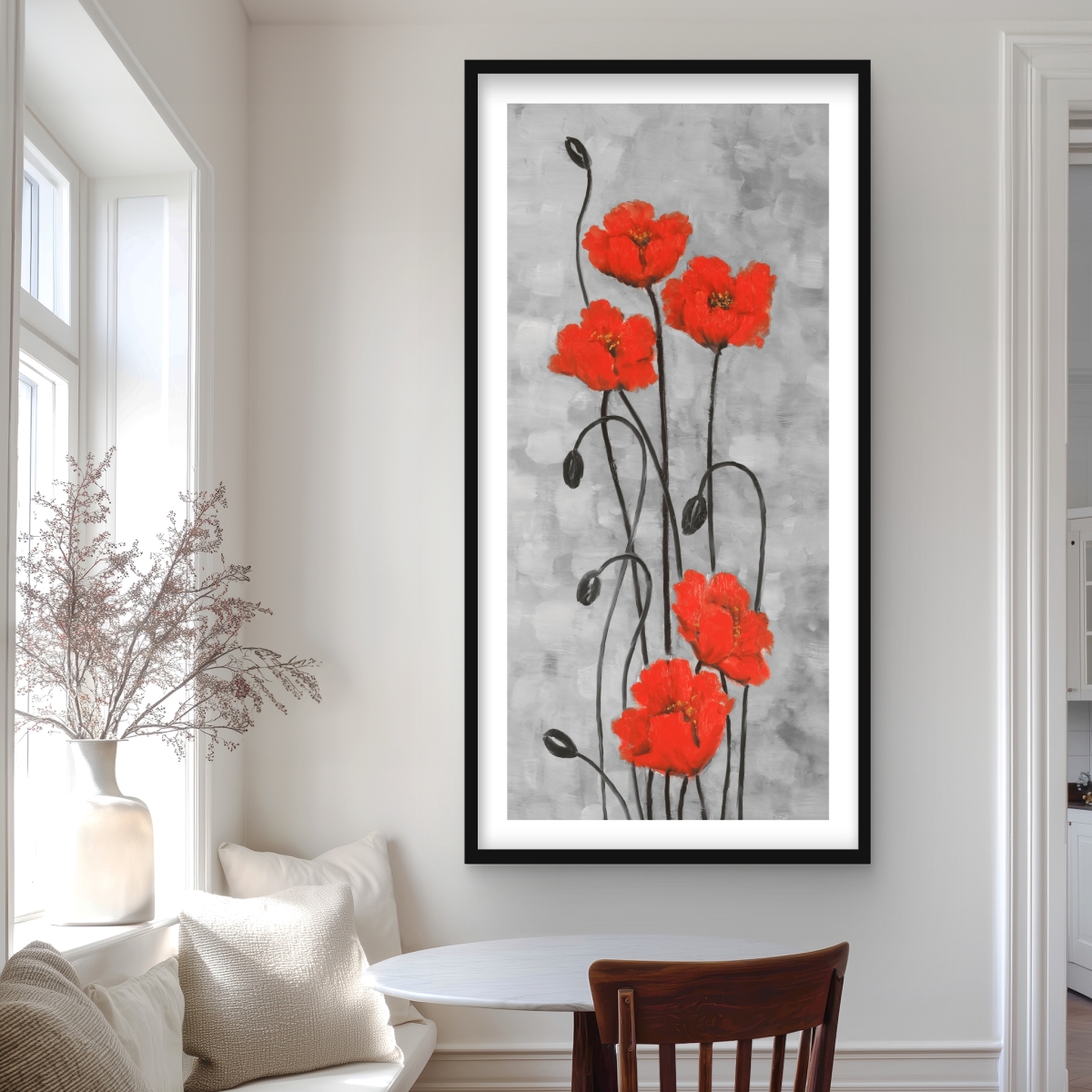 C1FM2448SPE9GV 24 x 48 in. Long Stem Flowers - Office Modern Framed Matted Print Decor