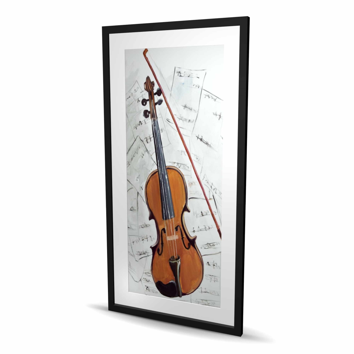 C1FM2448CUQ0BE 24 x 48 in. Violin on Music Sheet - Brown Framed Matted Print Decor