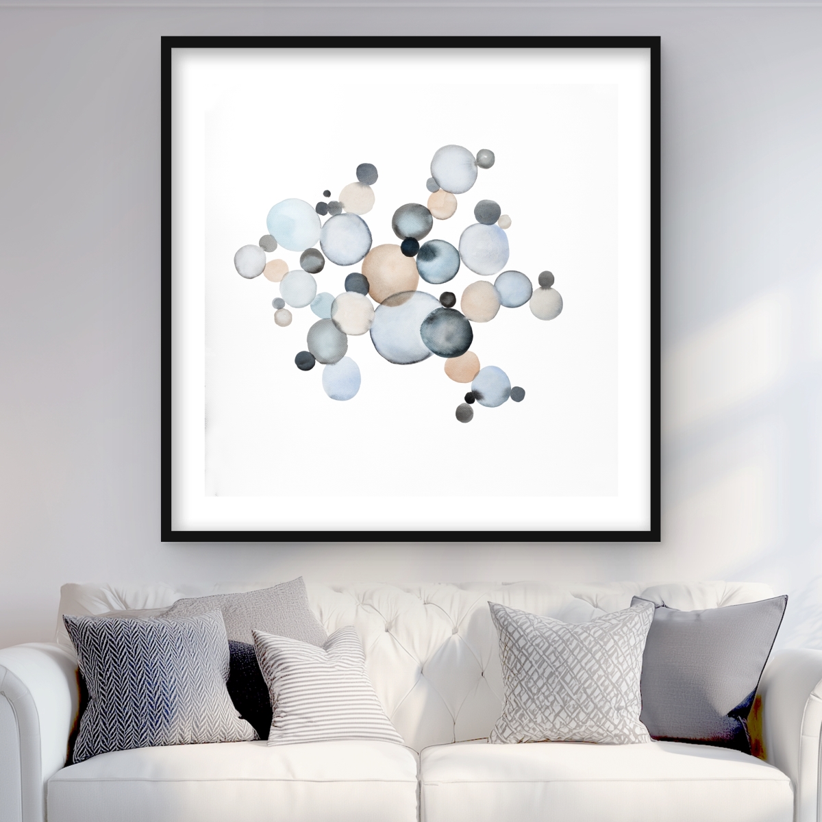C1FM3636ODWFDG 36 x 36 in. Grayish Bubbles - Shapes Abstract Framed Matted Print Decor