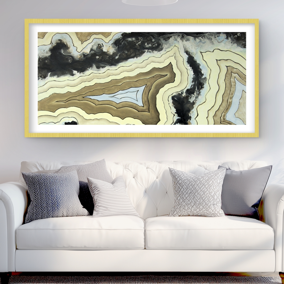 C1FM2448OCDA69 24 x 48 in. Lace Agate - Beige Abstract Framed Matted Print - Home Decor