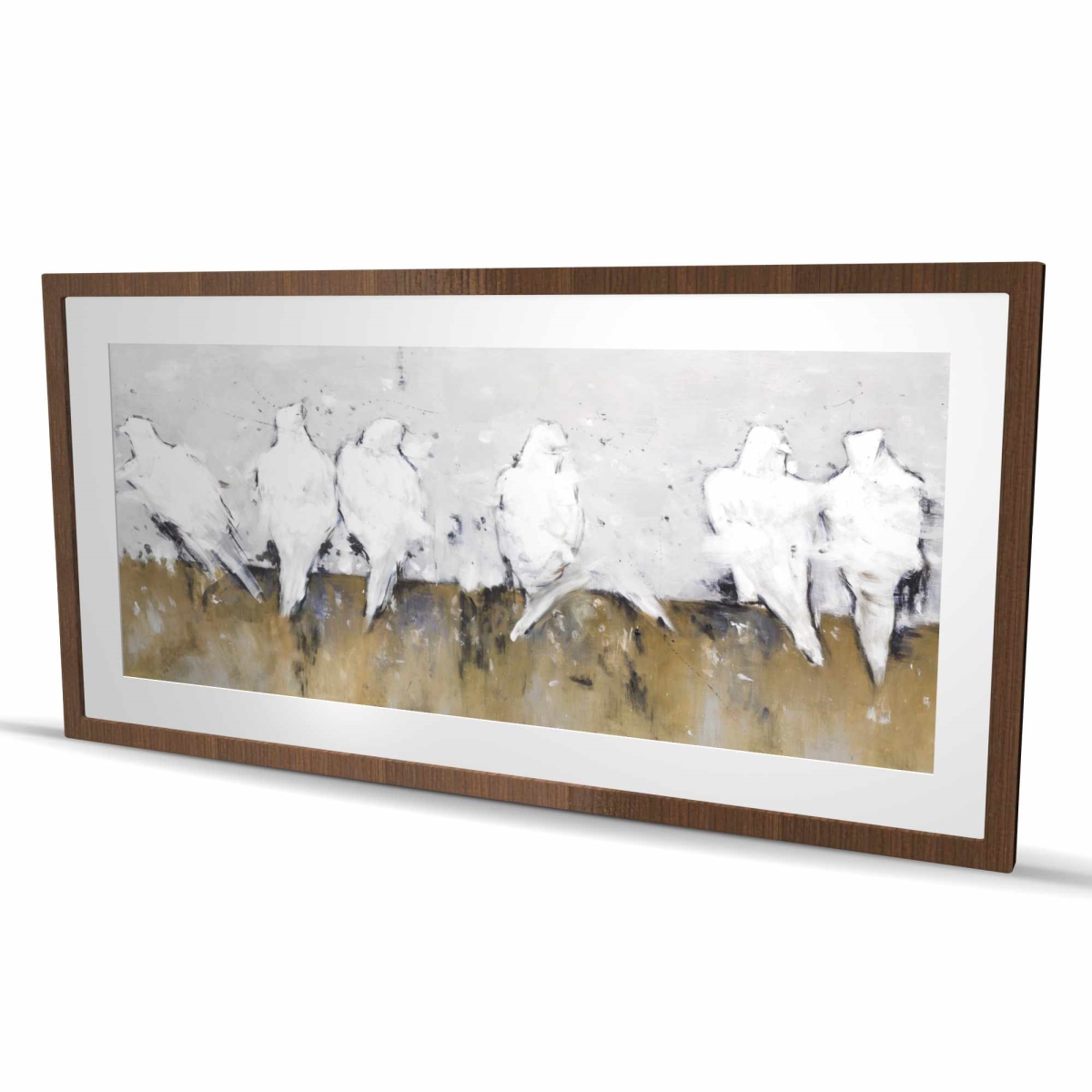 C1FM2448PBST38 24 x 48 in. Abstract Perched Birds - White Framed Matted Print Decor