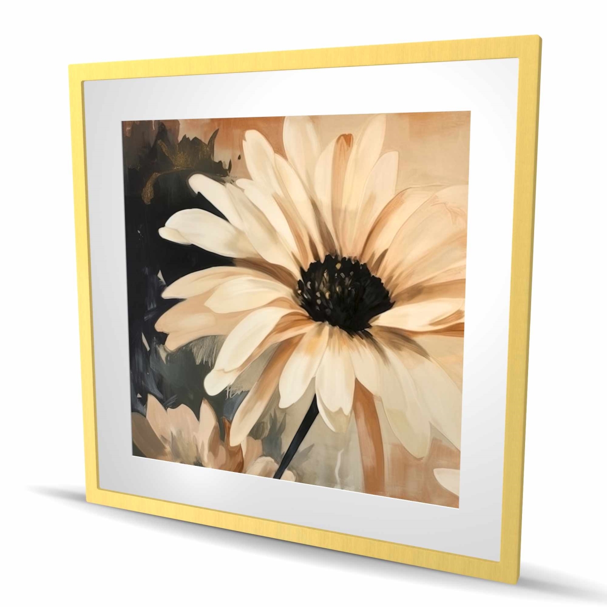 C1FM36360PYWMW 36 x 36 in. Delicate Daisy - Beige Framed Matted Print for Home Decor