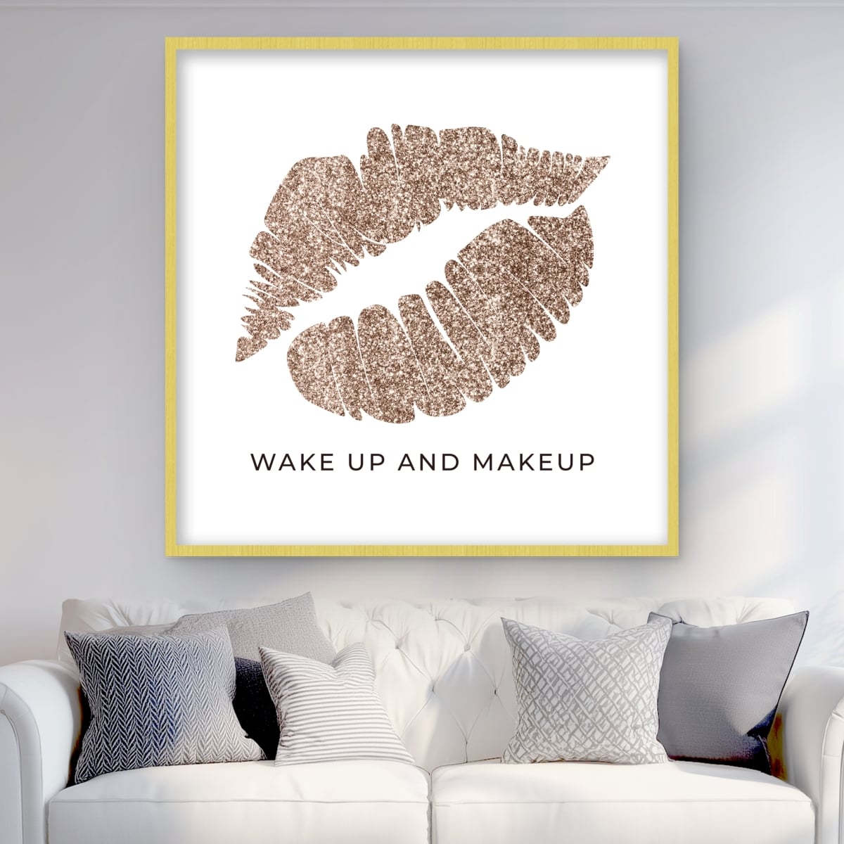 C1FM36360SR5BN 36 x 36 in. Wake Up & Makeup - Retro Gold Framed Matted Print Decor
