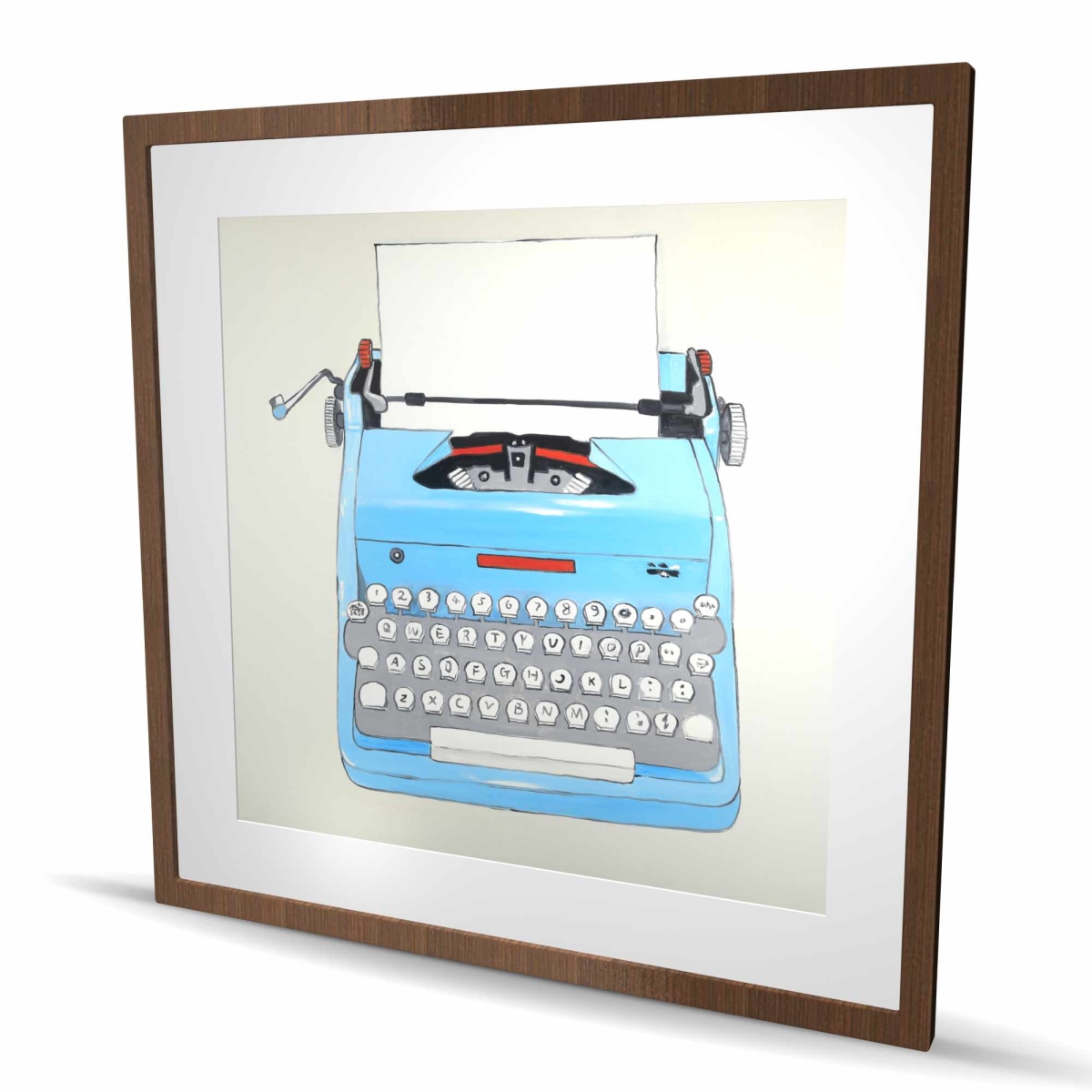 C1FM3636YZNALA 36 x 36 in. Blue Typewriter Machine - Beige Framed Matted Print Decor