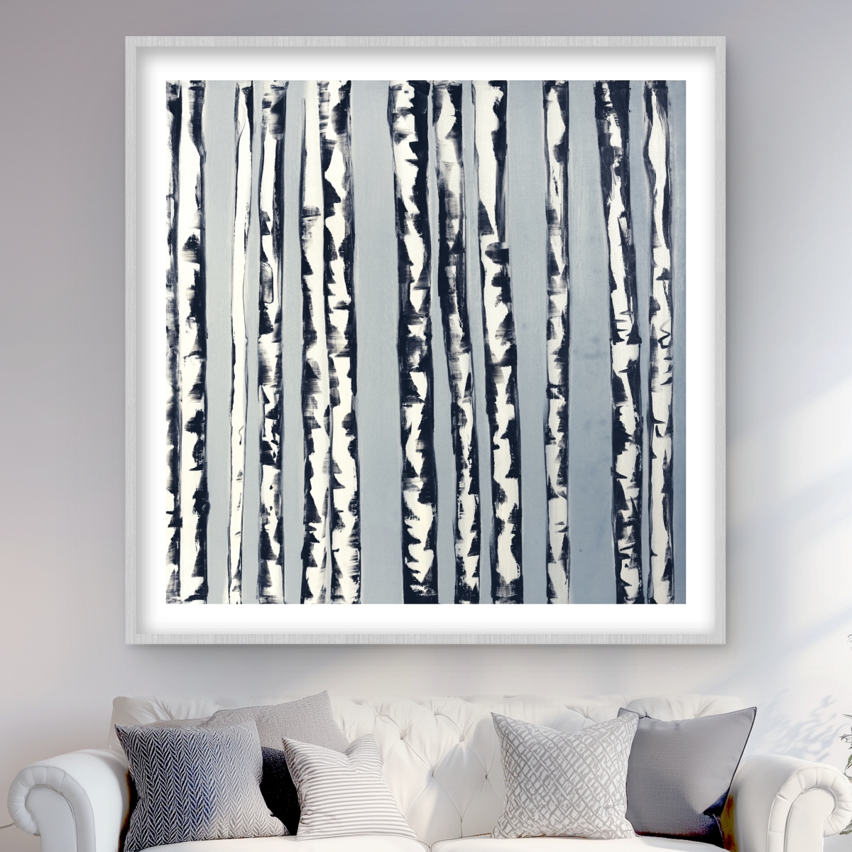 C1FM4848MBPP3P 48 x 48 in. Small Birch Trees - Contemporary Framed Matted Print Decor