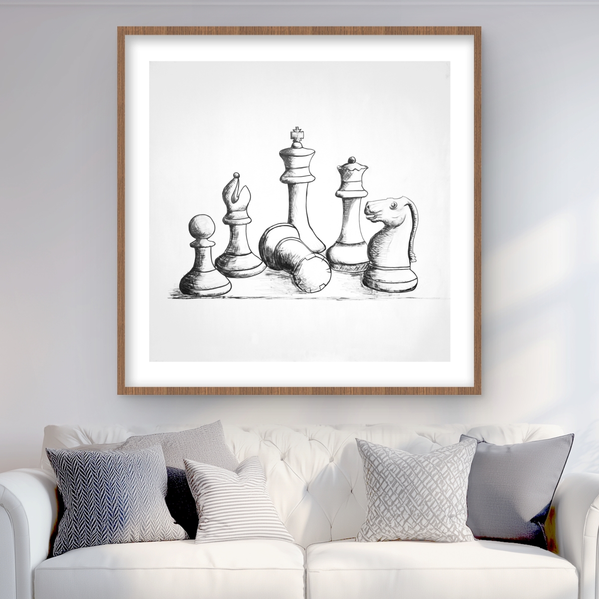 C1FM3636LUE3G5 36 x 36 in. Chess Game Pieces - Black Man Cave Framed Matted Print Decor