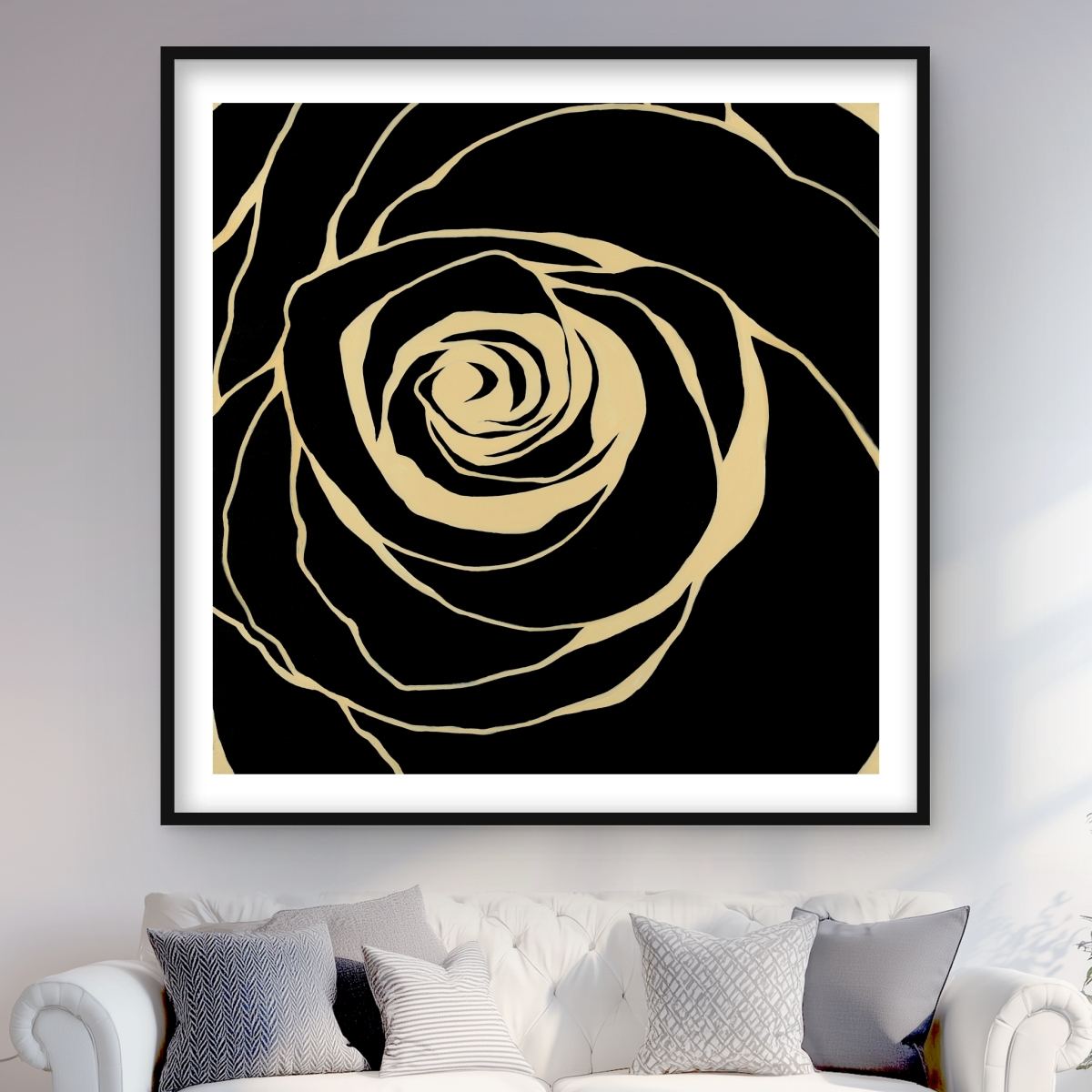 C1FM48486I3DBM 48 x 48 in. Black Rose Floral Print - Framed Matted Home Decor Art