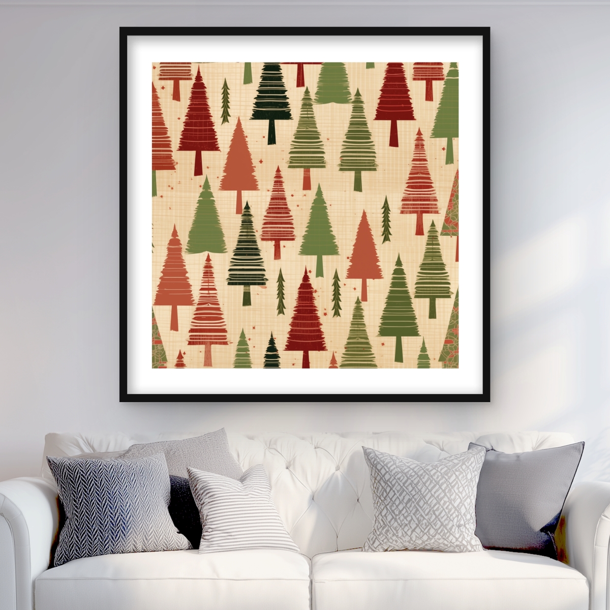 C1FM3636RV1J4Z 36 x 36 in. Christmas Tree Pattern - Turquoise Framed Matted Print Decor