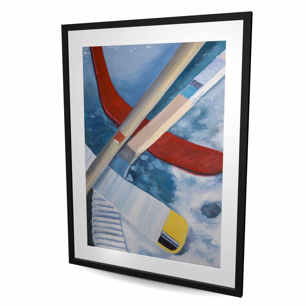C1FM36488J6SHR 36 x 48 in. Hockey Sticks on Ice - Man Cave Holidays Framed Print Decor