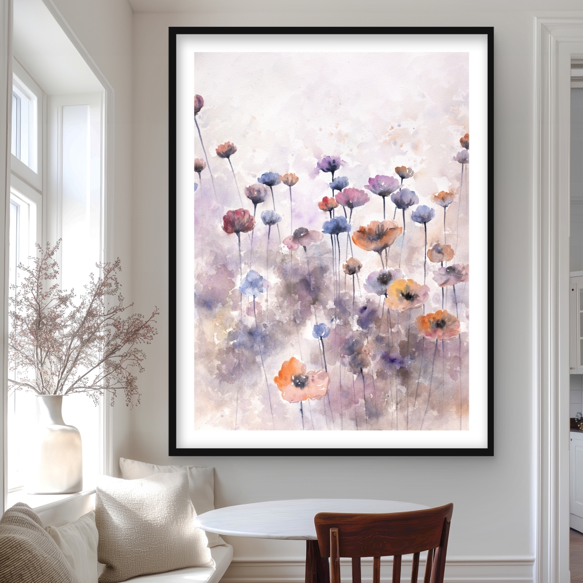 C1FM36489GDJ9C 36 x 48 in. Small Wildflowers - Floral Orange Framed Matted Print Decor