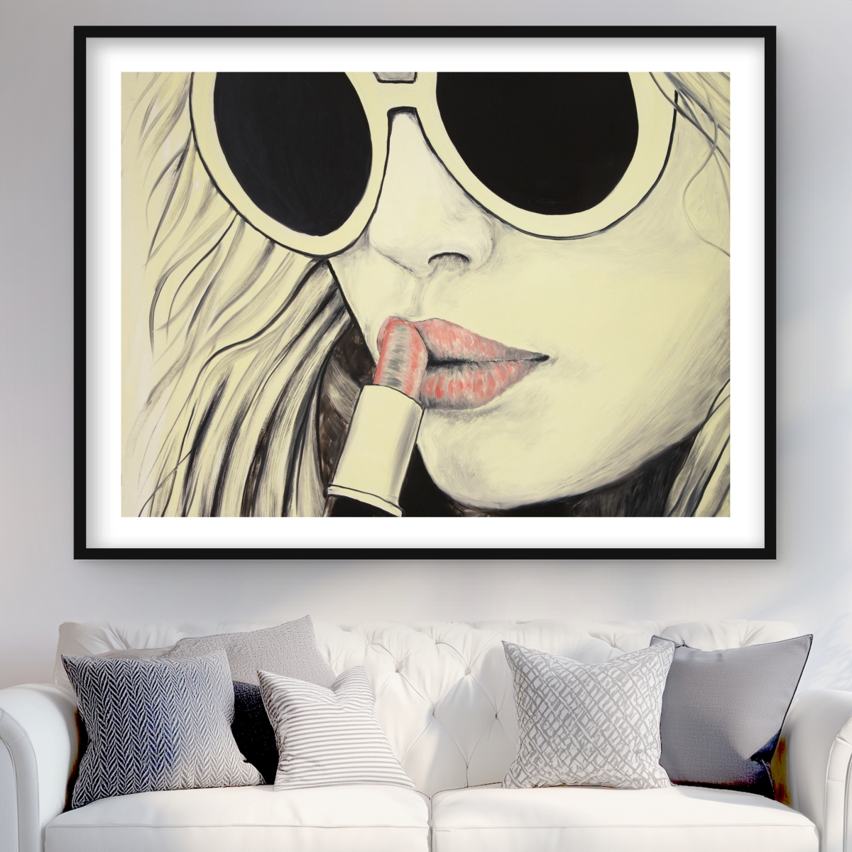 C1FM3648A016UF 36 x 48 in. Pink Lips - Modern Pink Framed Matted Print for Home Decor