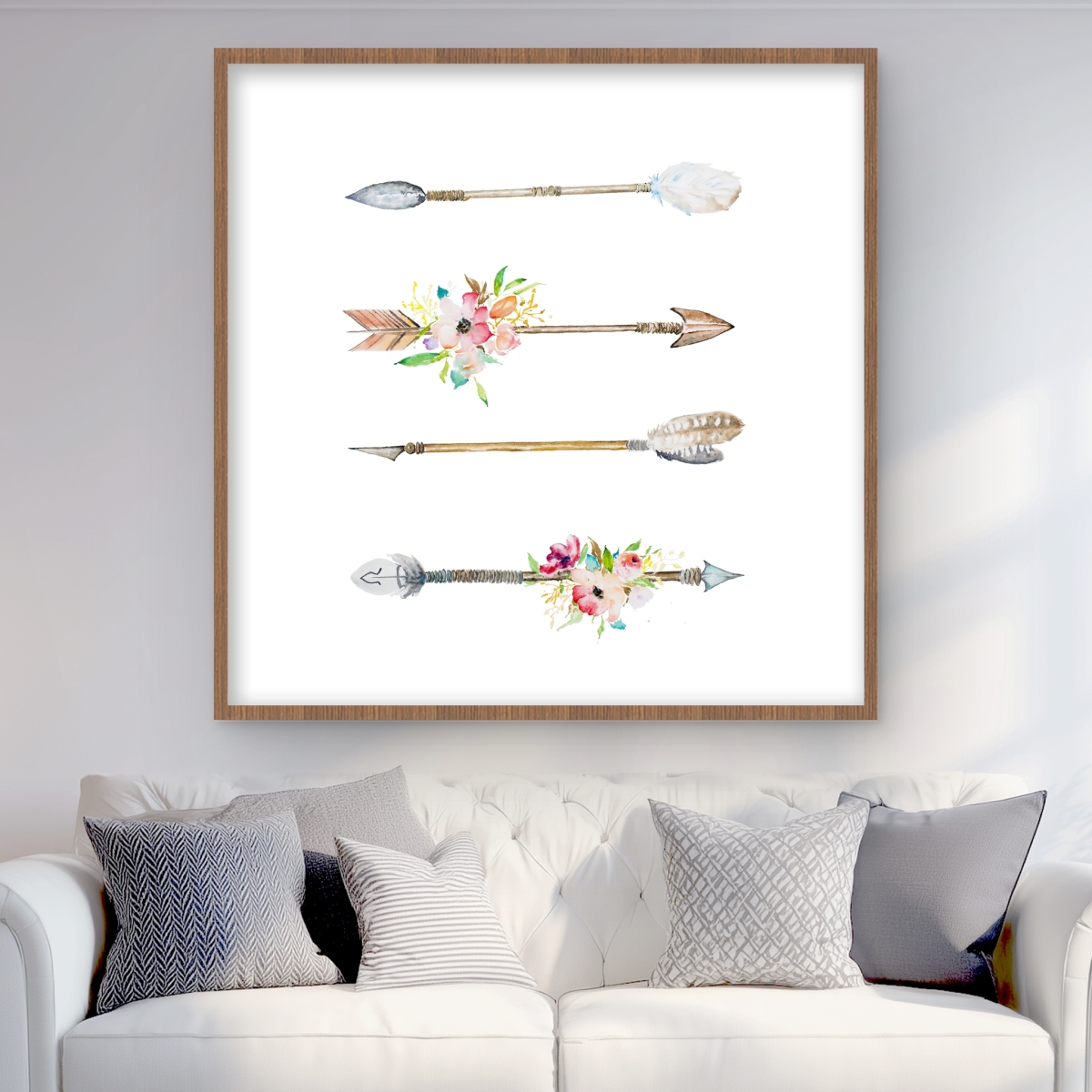 C1FM36366V0MFS 36 x 36 in. Fleches Et Fleurs - Gray Bedroom Framed Matted Print Decor