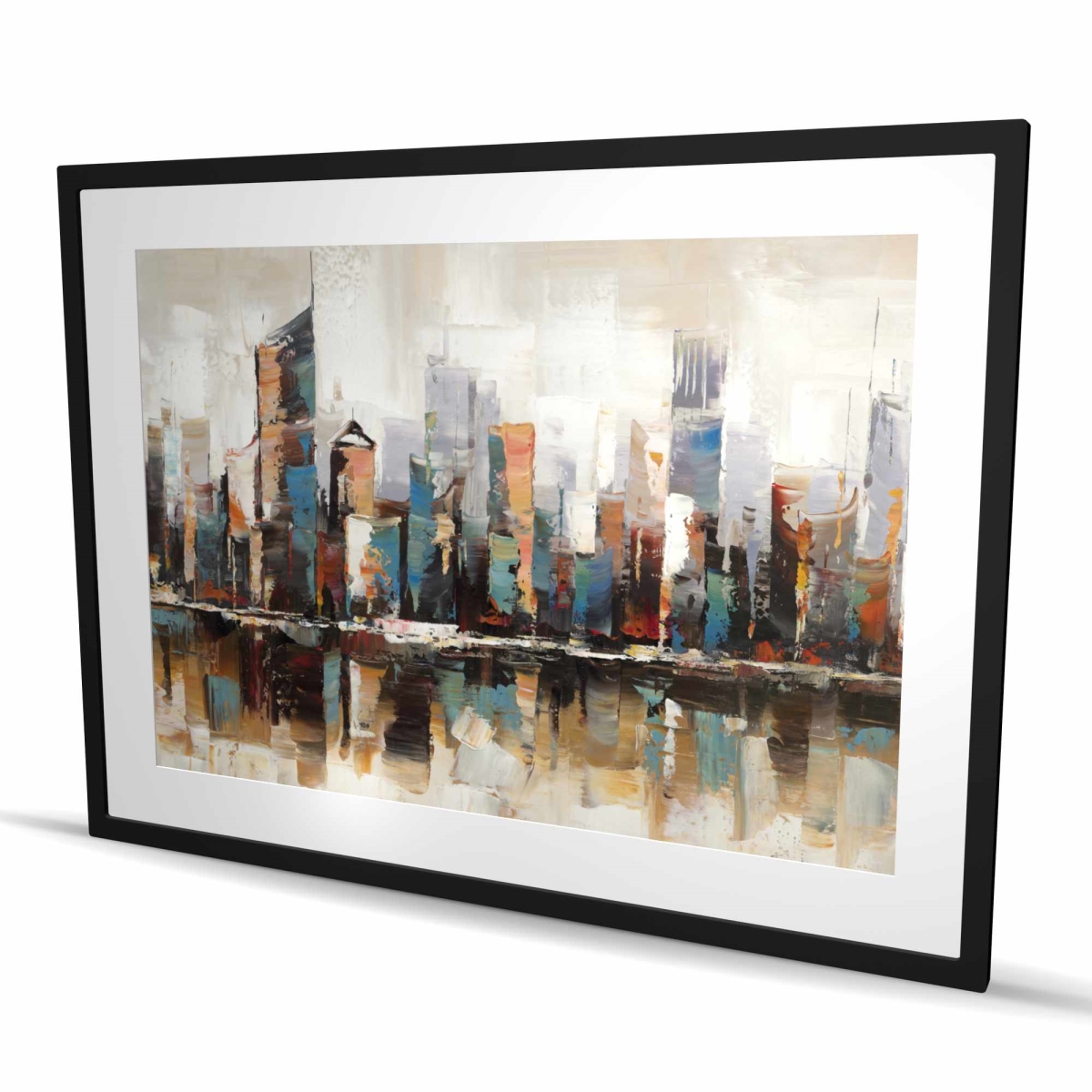 C1FM36482V8IGK 36 x 48 in. Abstract Buildings with Textures - Cities Blue Framed Print
