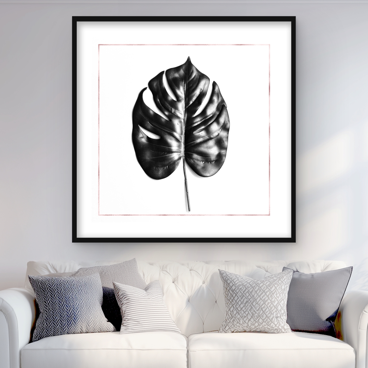 C1FM3636FCNOUE 36 x 36 in. Split Leaf Philodendron with Rose Line - Framed Matted Print
